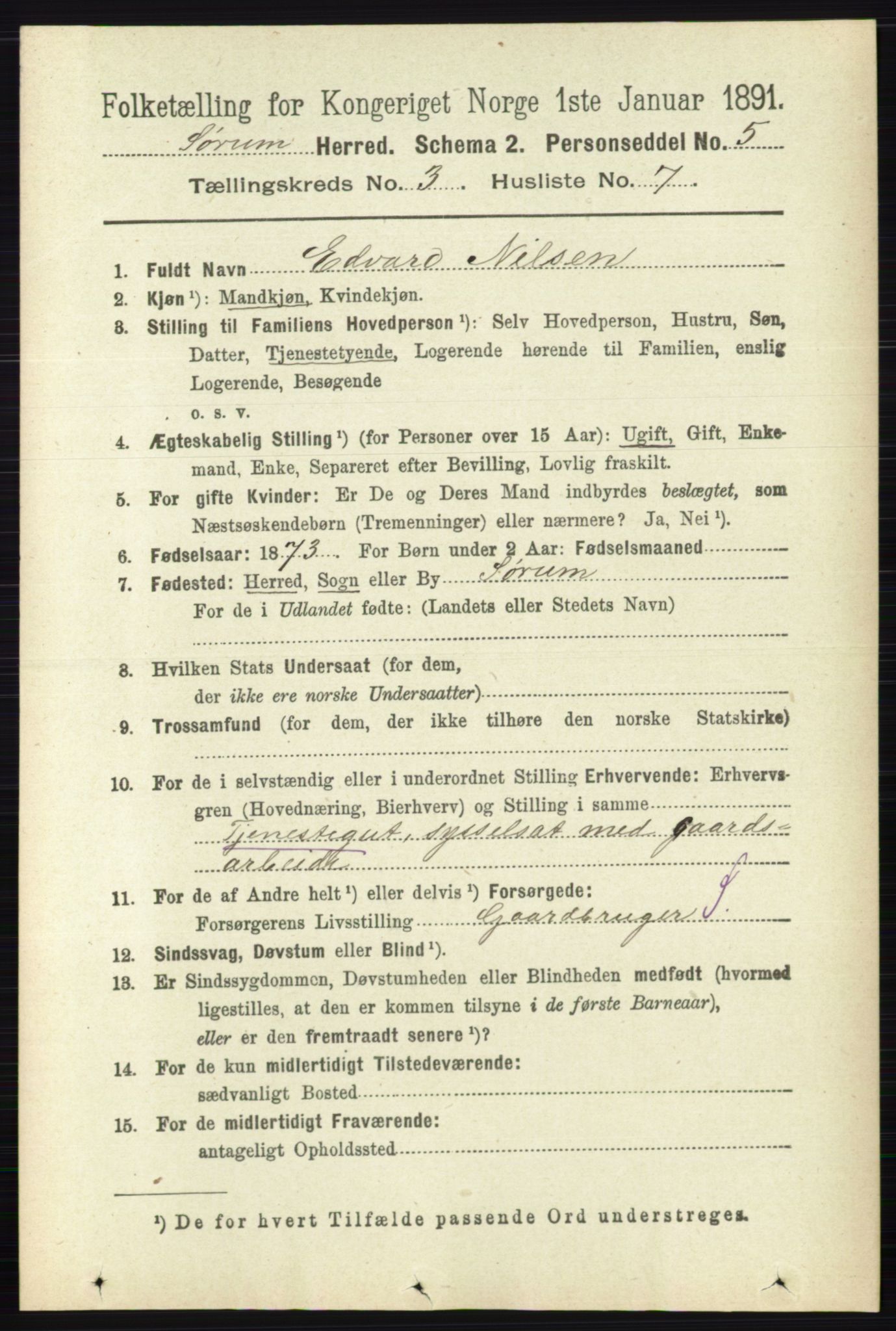 RA, 1891 census for 0226 Sørum, 1891, p. 1331