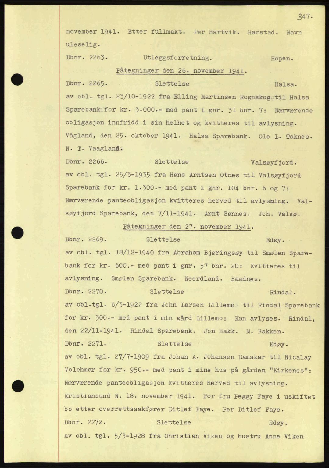 Nordmøre sorenskriveri, AV/SAT-A-4132/1/2/2Ca: Mortgage book no. C81, 1940-1945, Diary no: : 2265/1941