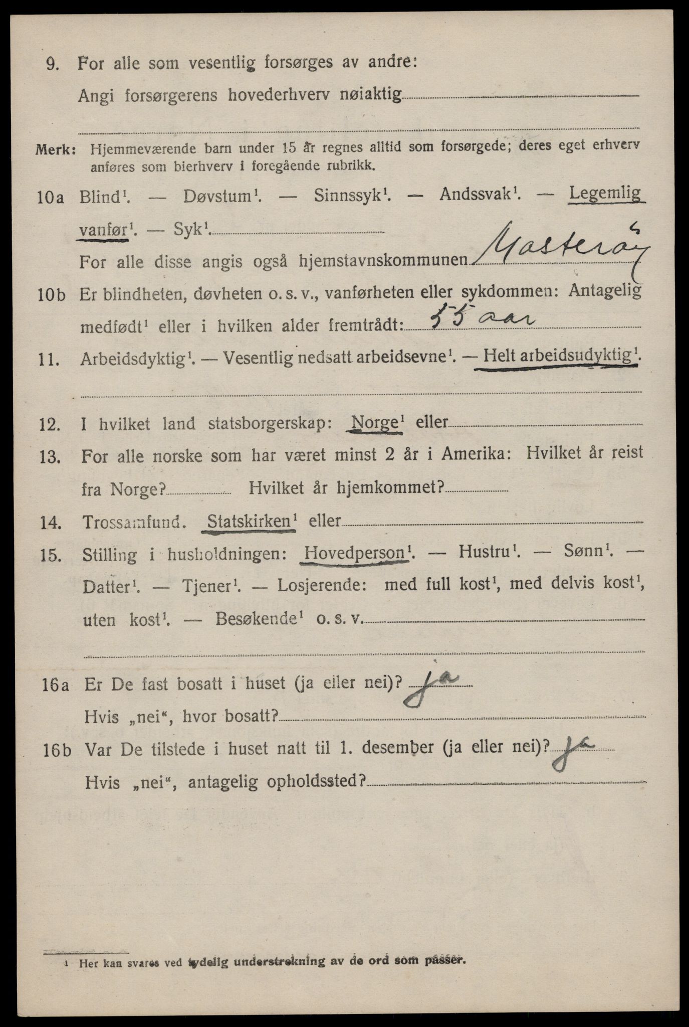 SAST, 1920 census for Mosterøy, 1920, p. 585