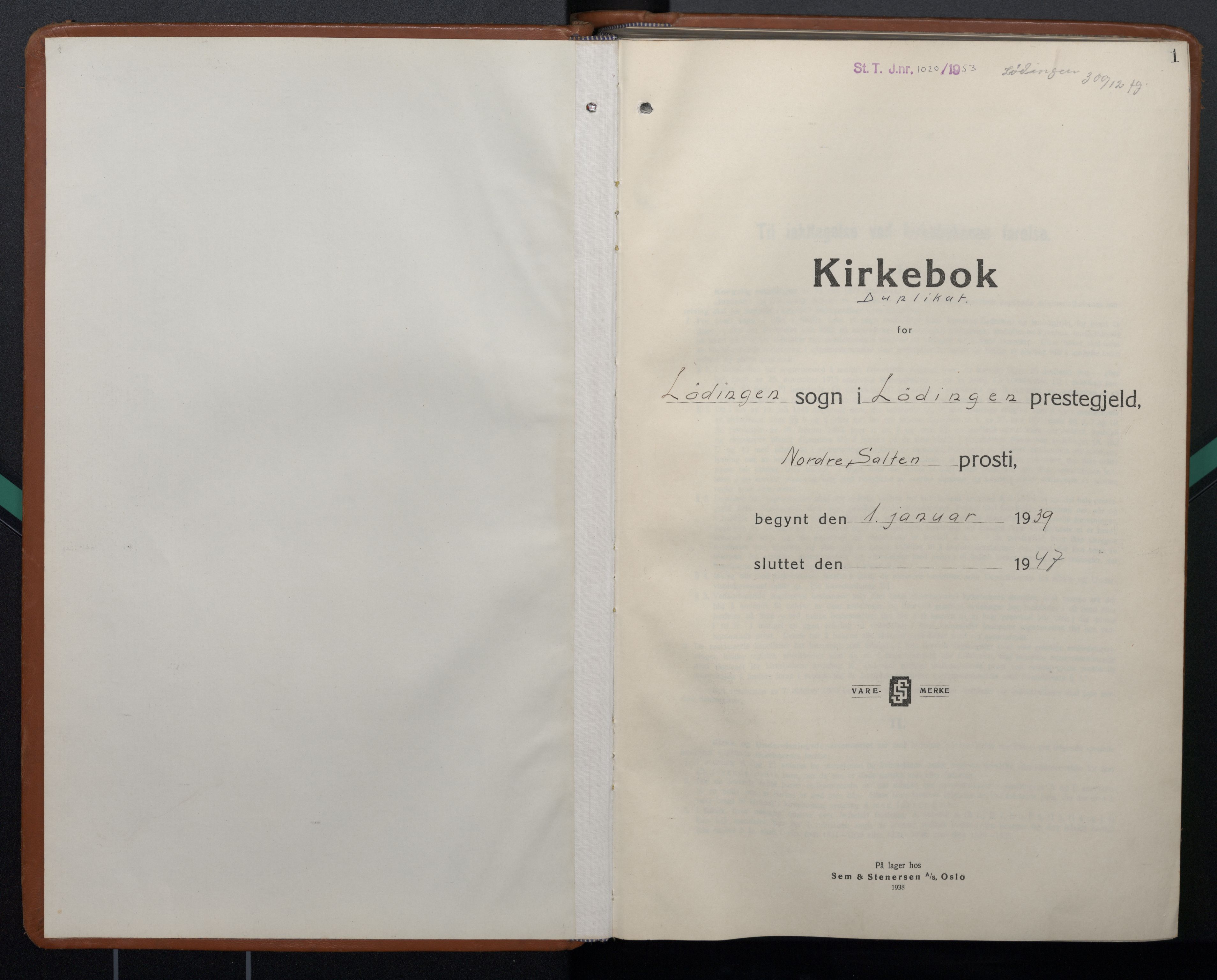 Ministerialprotokoller, klokkerbøker og fødselsregistre - Nordland, AV/SAT-A-1459/872/L1051: Parish register (copy) no. 872C07, 1939-1947, p. 1