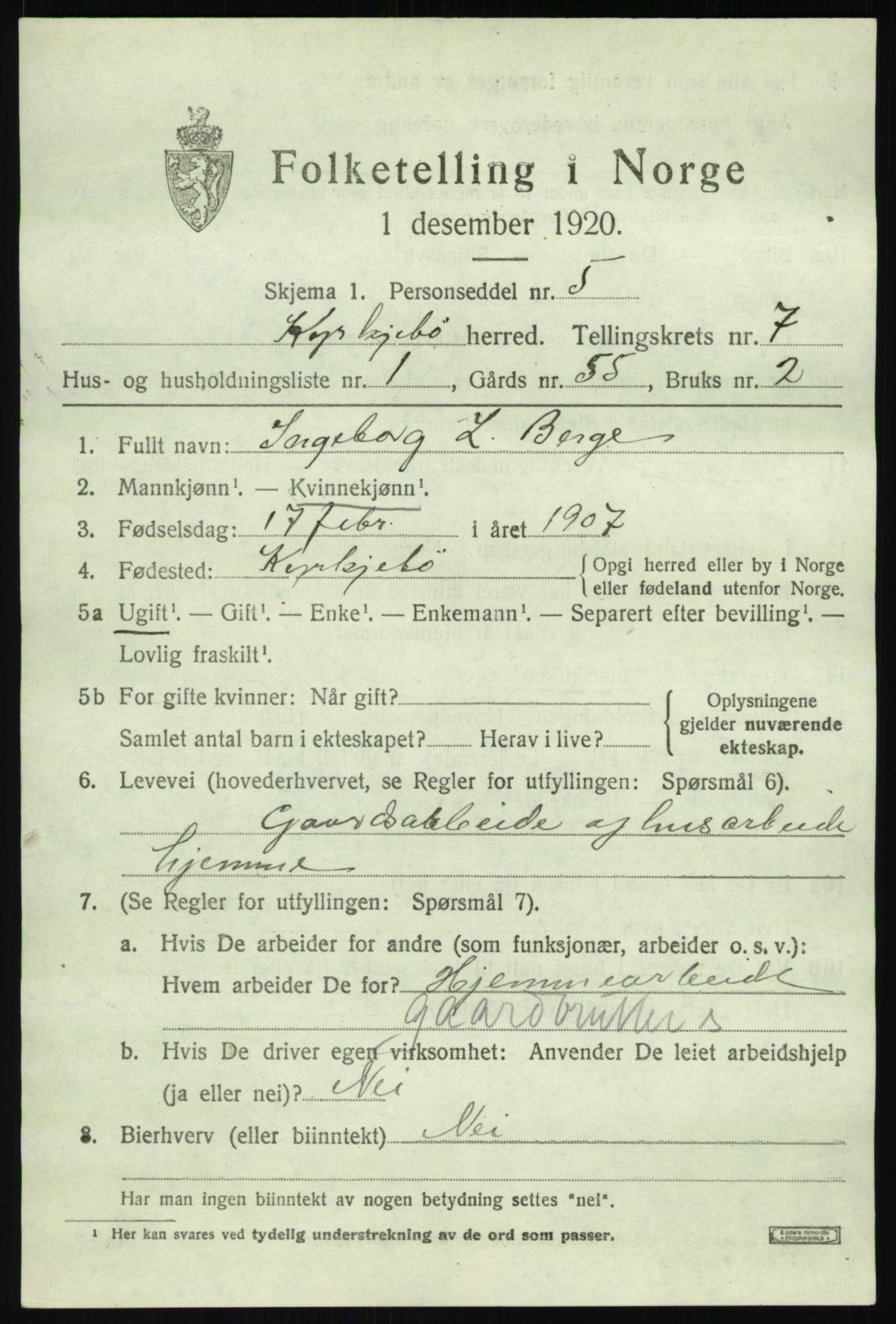 SAB, 1920 census for Kyrkjebø, 1920, p. 3471