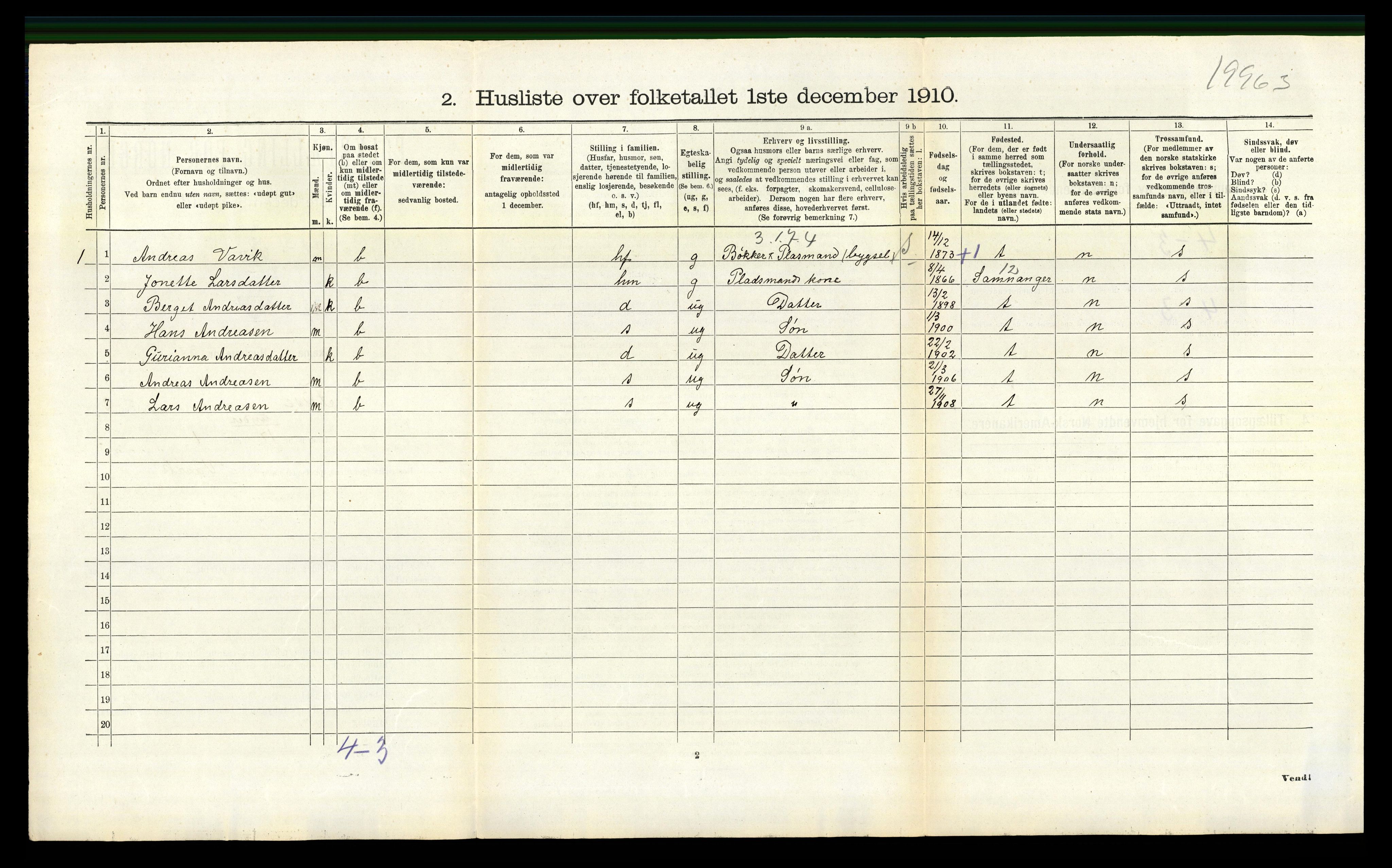 RA, 1910 census for Fusa, 1910, p. 179