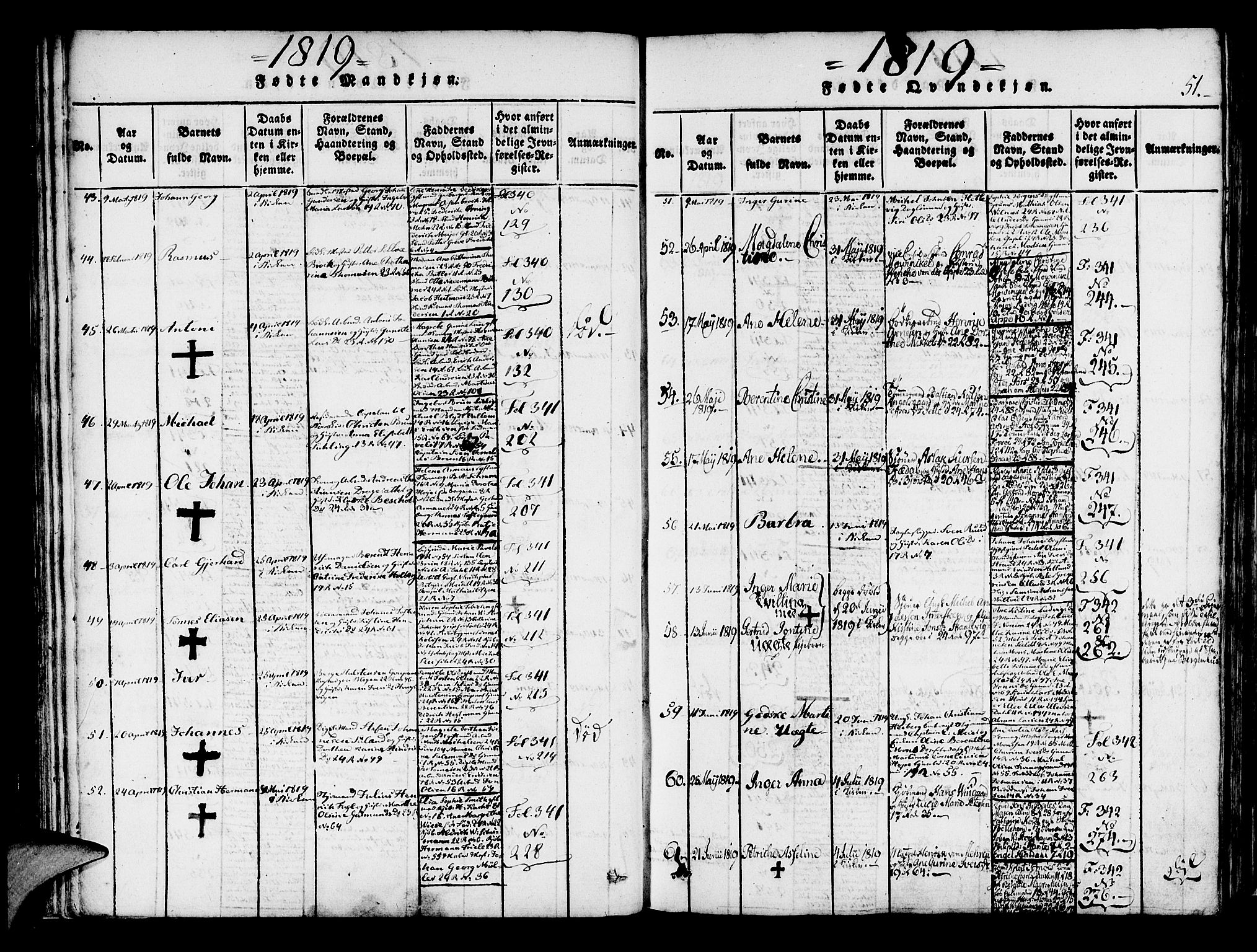 Korskirken sokneprestembete, AV/SAB-A-76101/H/Haa/L0013: Parish register (official) no. A 13, 1815-1822, p. 51