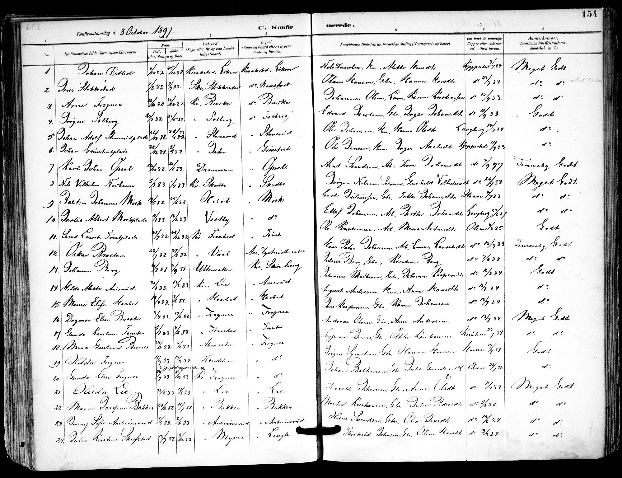 Kråkstad prestekontor Kirkebøker, SAO/A-10125a/F/Fa/L0010: Parish register (official) no. I 10, 1893-1931, p. 154
