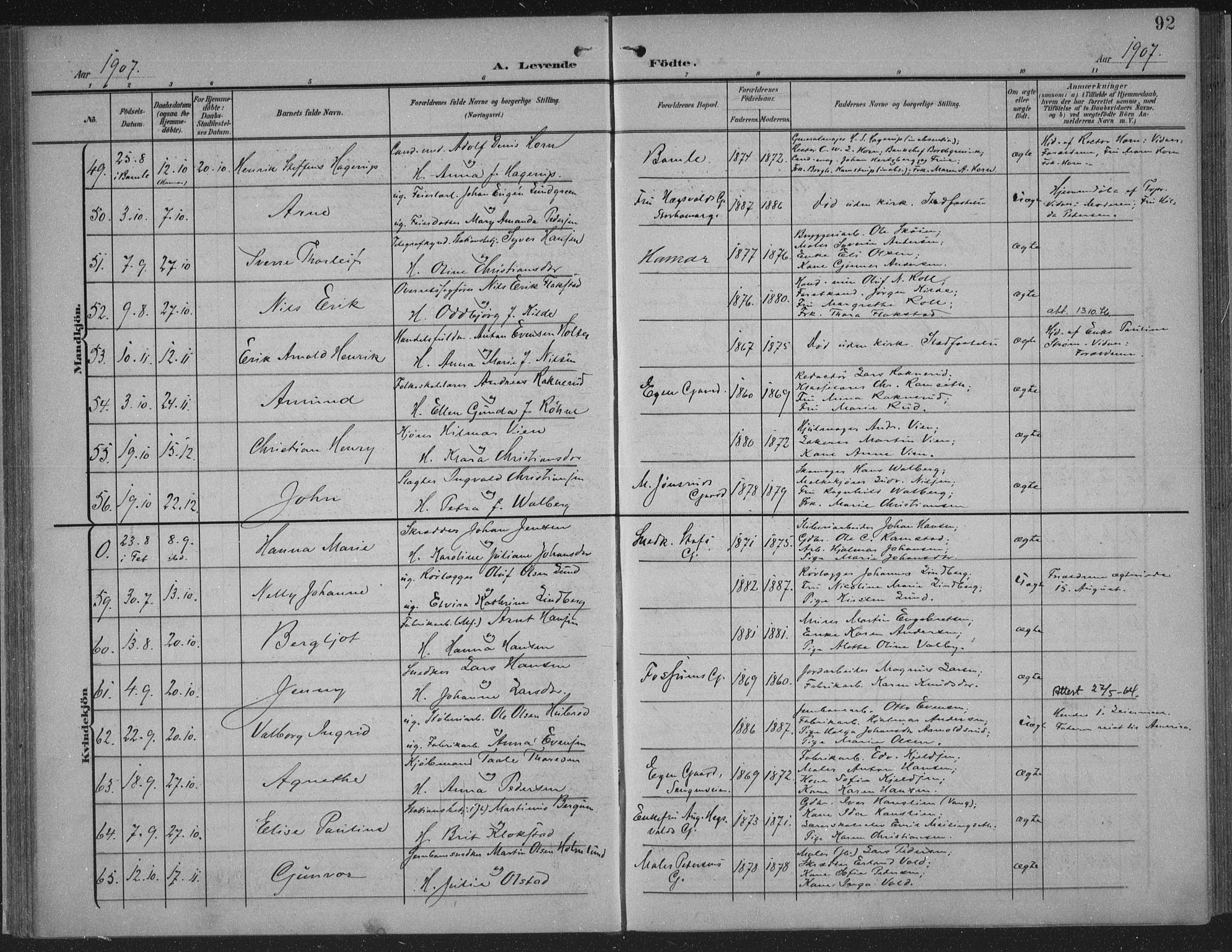 Hamar prestekontor, AV/SAH-DOMPH-002/H/Ha/Haa/L0001: Parish register (official) no. 1, 1900-1914, p. 92