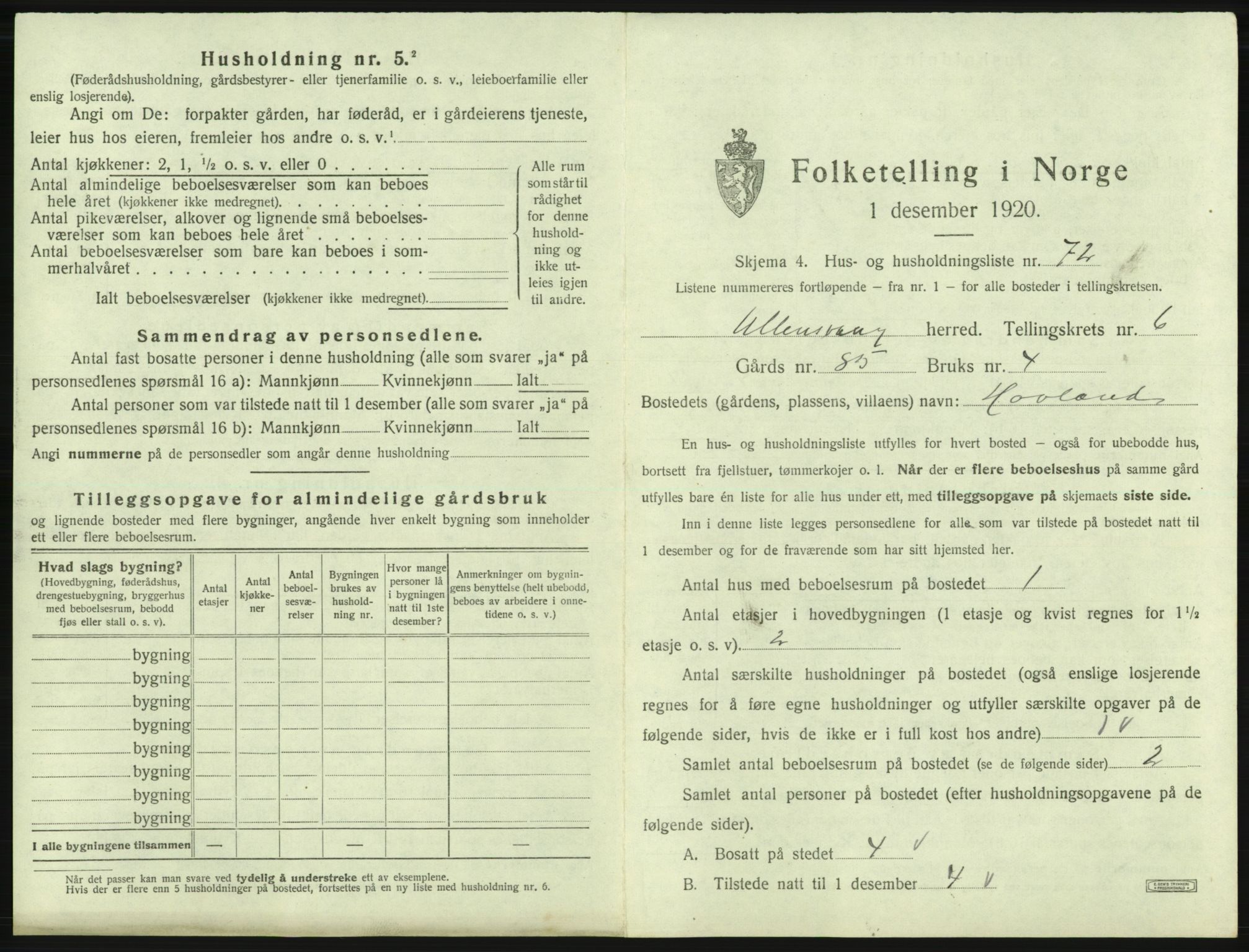 SAB, 1920 census for Ullensvang, 1920, p. 699