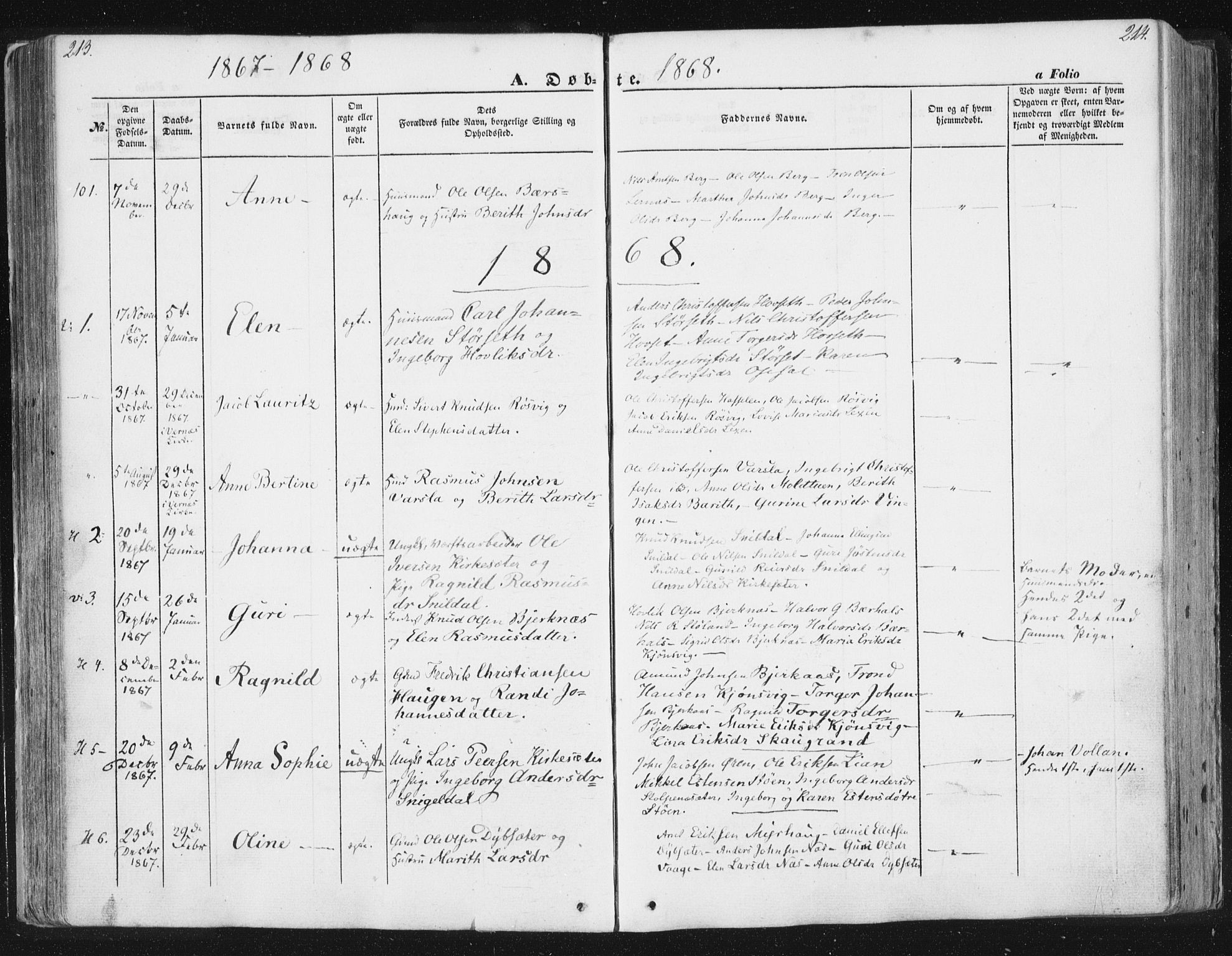 Ministerialprotokoller, klokkerbøker og fødselsregistre - Sør-Trøndelag, AV/SAT-A-1456/630/L0494: Parish register (official) no. 630A07, 1852-1868, p. 213-214