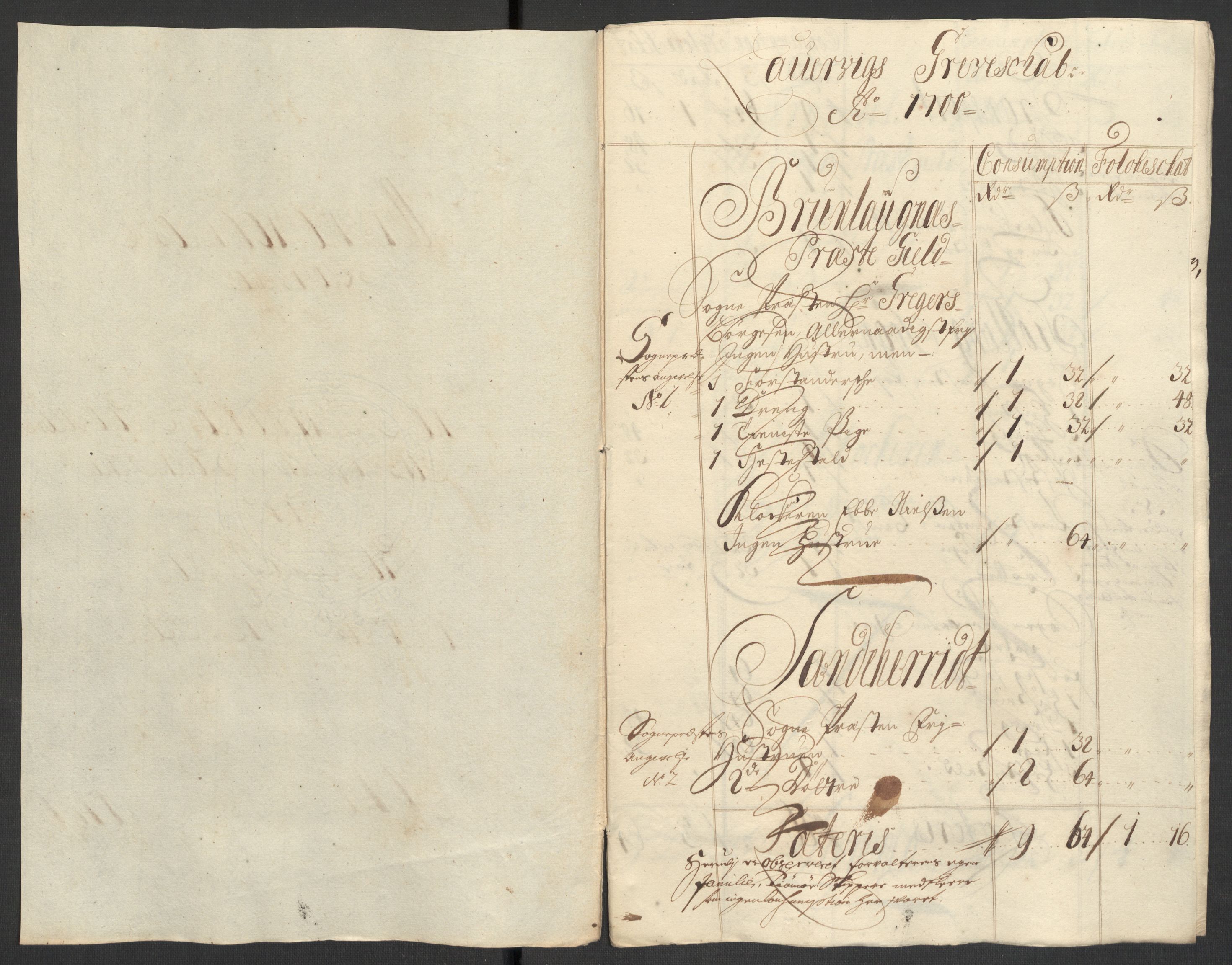 Rentekammeret inntil 1814, Reviderte regnskaper, Fogderegnskap, RA/EA-4092/R33/L1976: Fogderegnskap Larvik grevskap, 1698-1701, p. 226