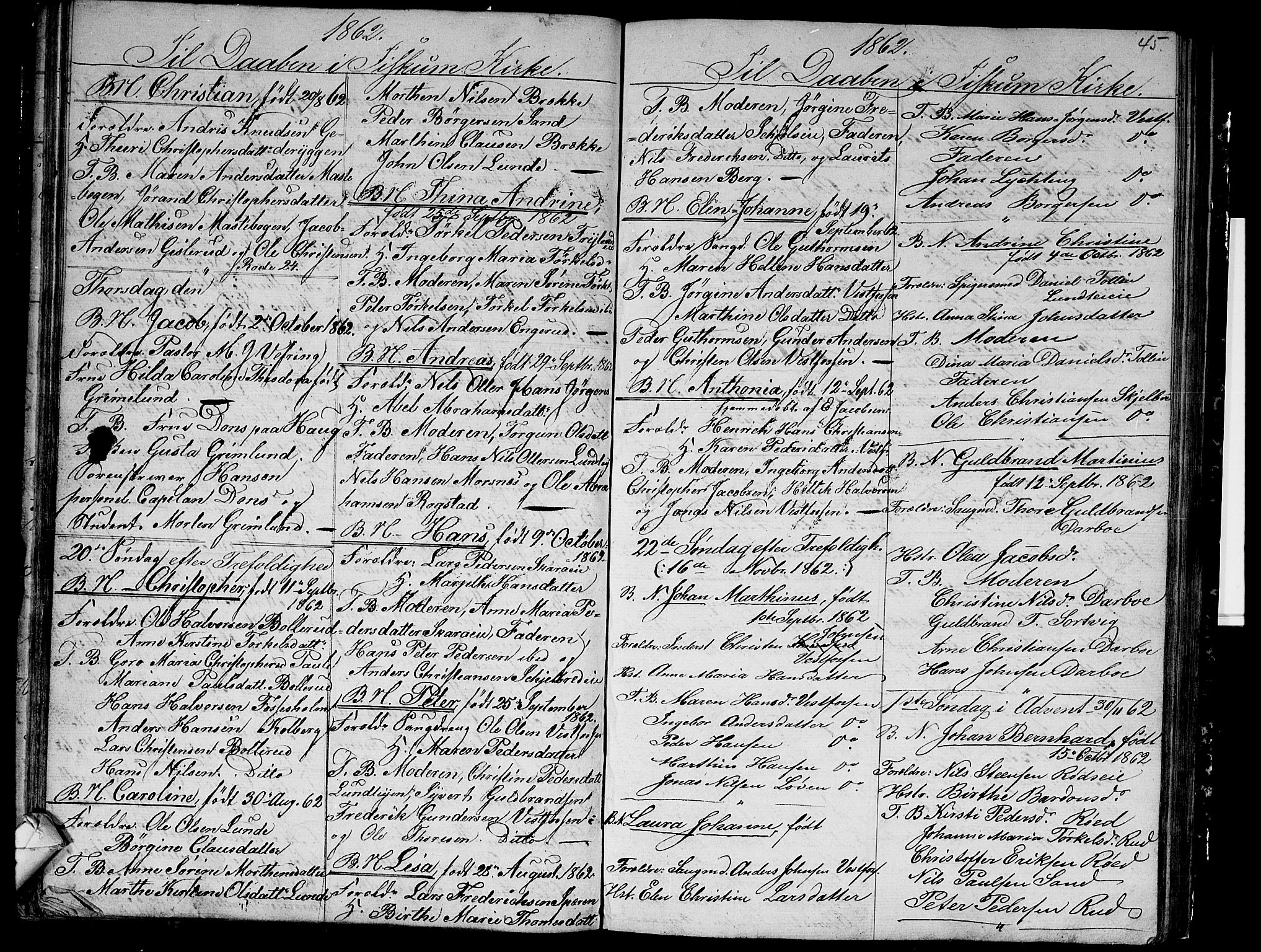 Fiskum kirkebøker, AV/SAKO-A-15/G/Ga/L0003: Parish register (copy) no. 3, 1851-1878, p. 45