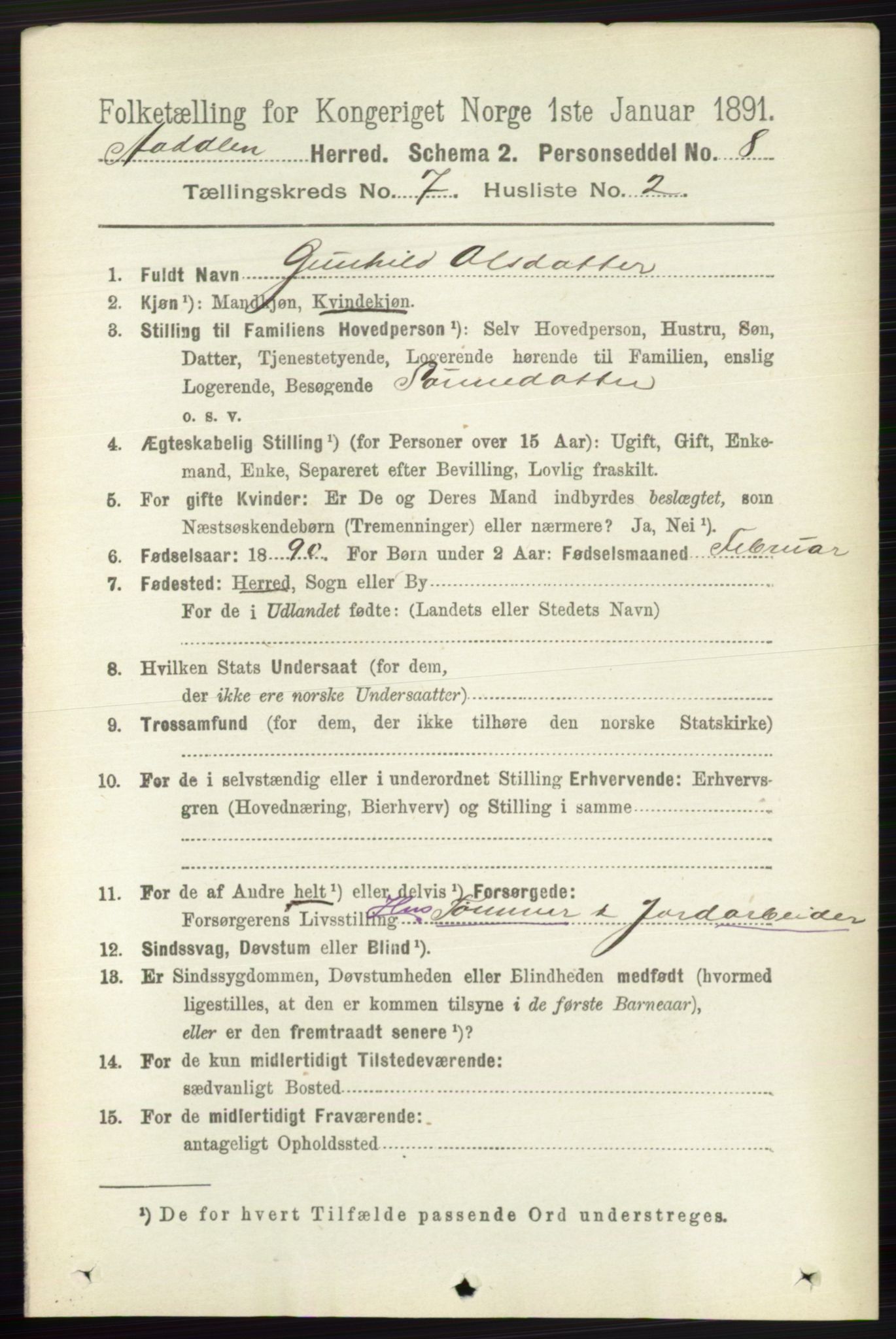 RA, 1891 census for 0614 Ådal, 1891, p. 3050