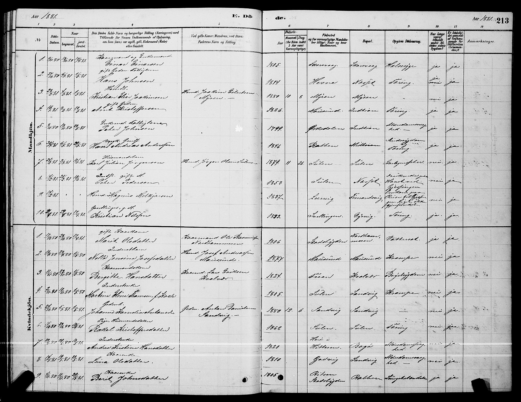 Ministerialprotokoller, klokkerbøker og fødselsregistre - Sør-Trøndelag, SAT/A-1456/640/L0585: Parish register (copy) no. 640C03, 1878-1891, p. 213