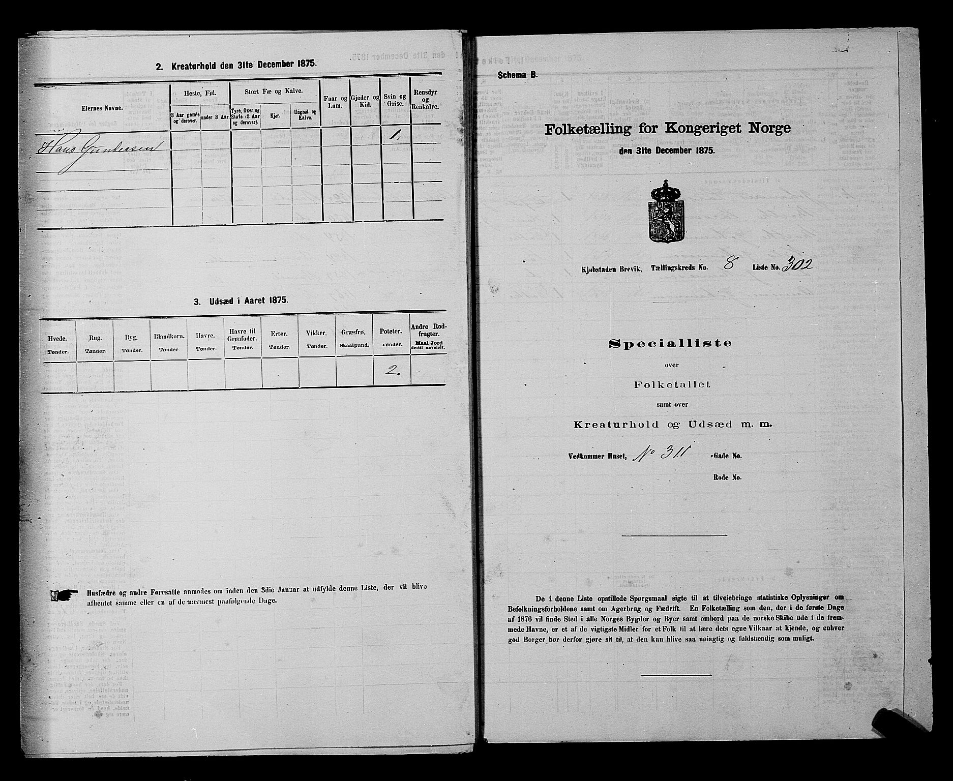 SAKO, 1875 census for 0804P Brevik, 1875, p. 694