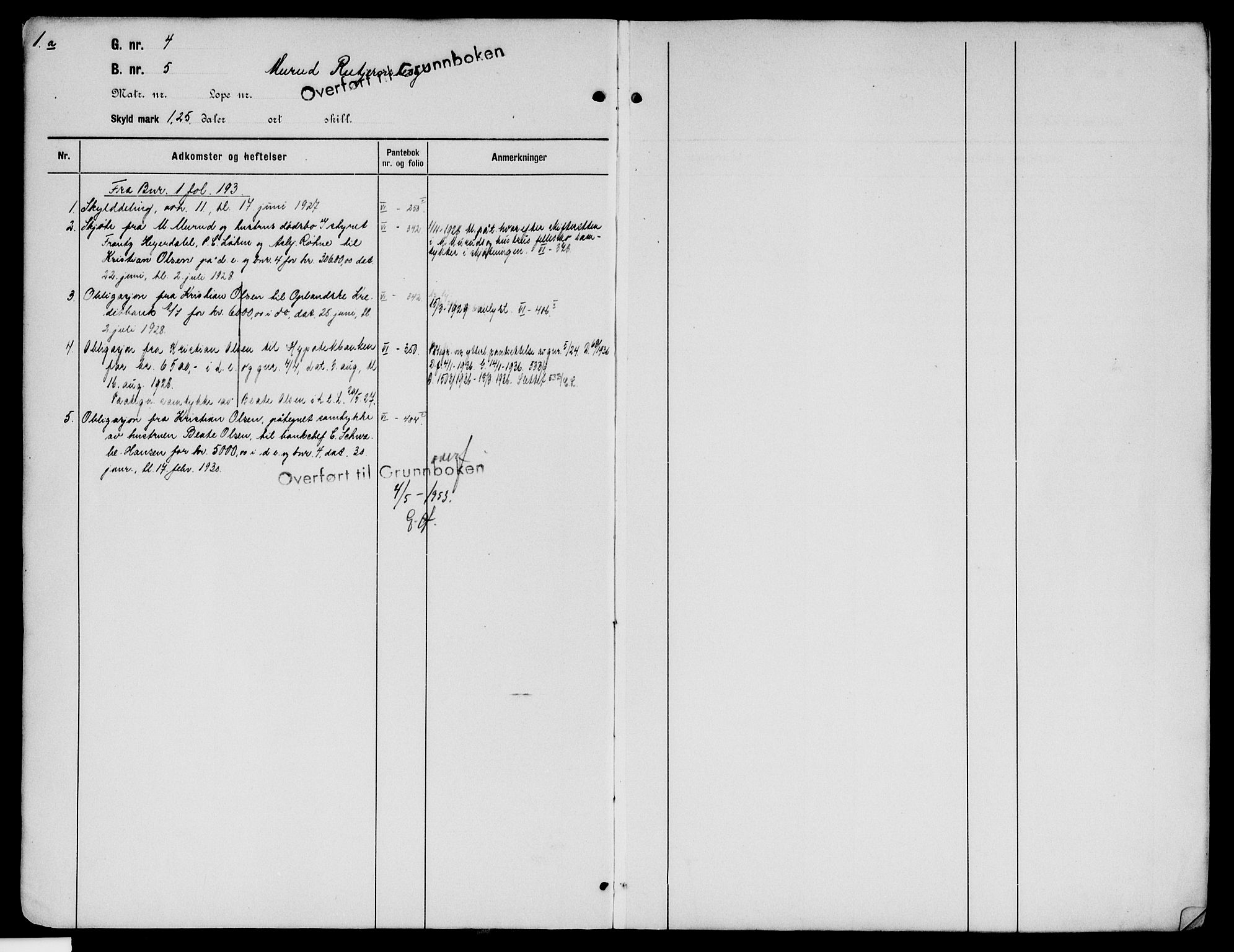 Sør-Østerdal sorenskriveri, SAH/TING-018/H/Ha/Haa/L0019: Mortgage register no. 1, 1922-1954, p. 1