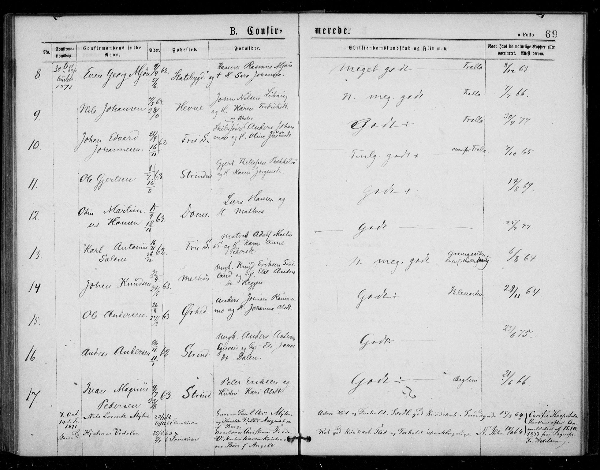 Ministerialprotokoller, klokkerbøker og fødselsregistre - Sør-Trøndelag, AV/SAT-A-1456/602/L0121: Parish register (official) no. 602A19, 1872-1879, p. 69