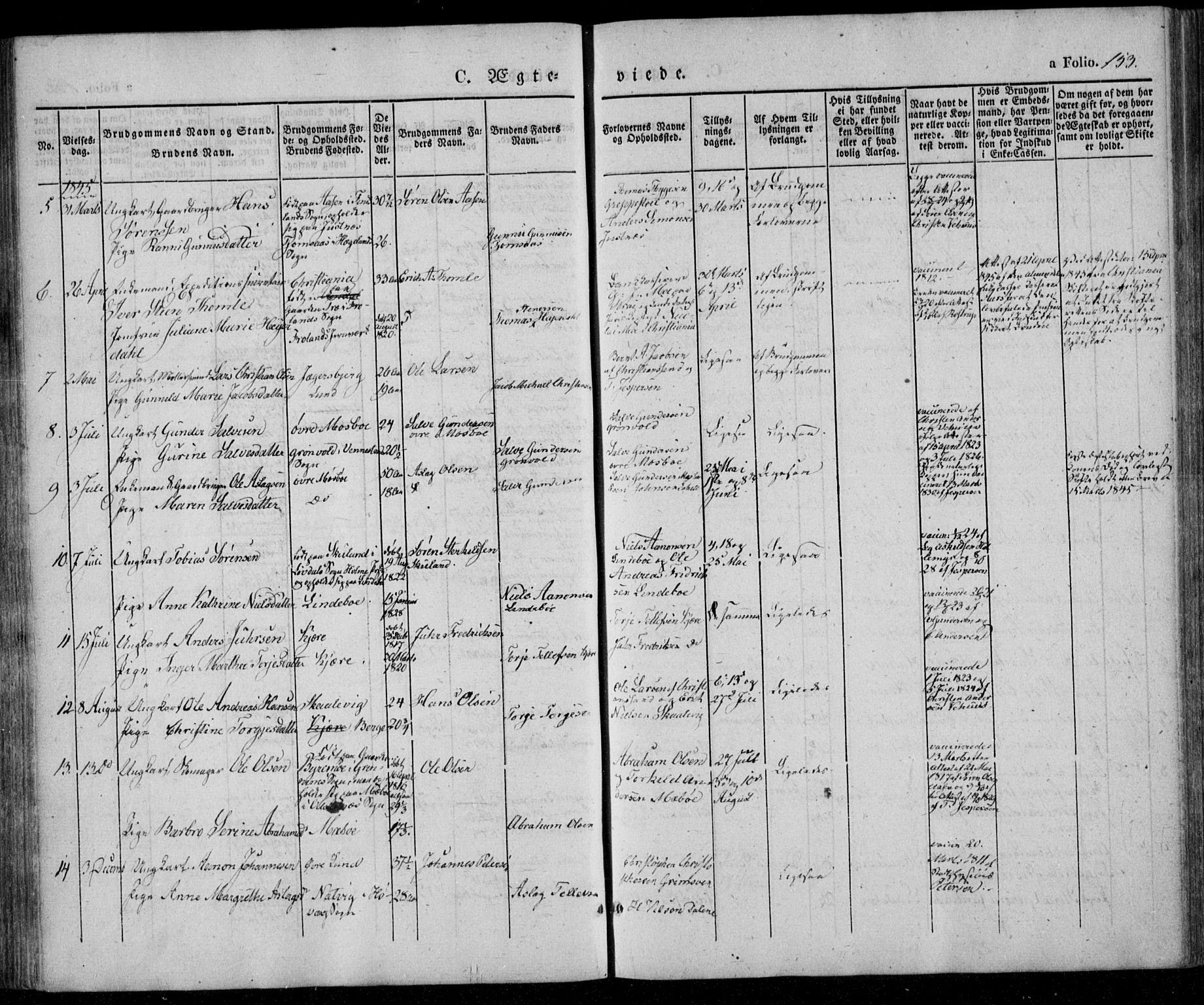 Oddernes sokneprestkontor, SAK/1111-0033/F/Fa/Faa/L0006: Parish register (official) no. A 6, 1838-1851, p. 153