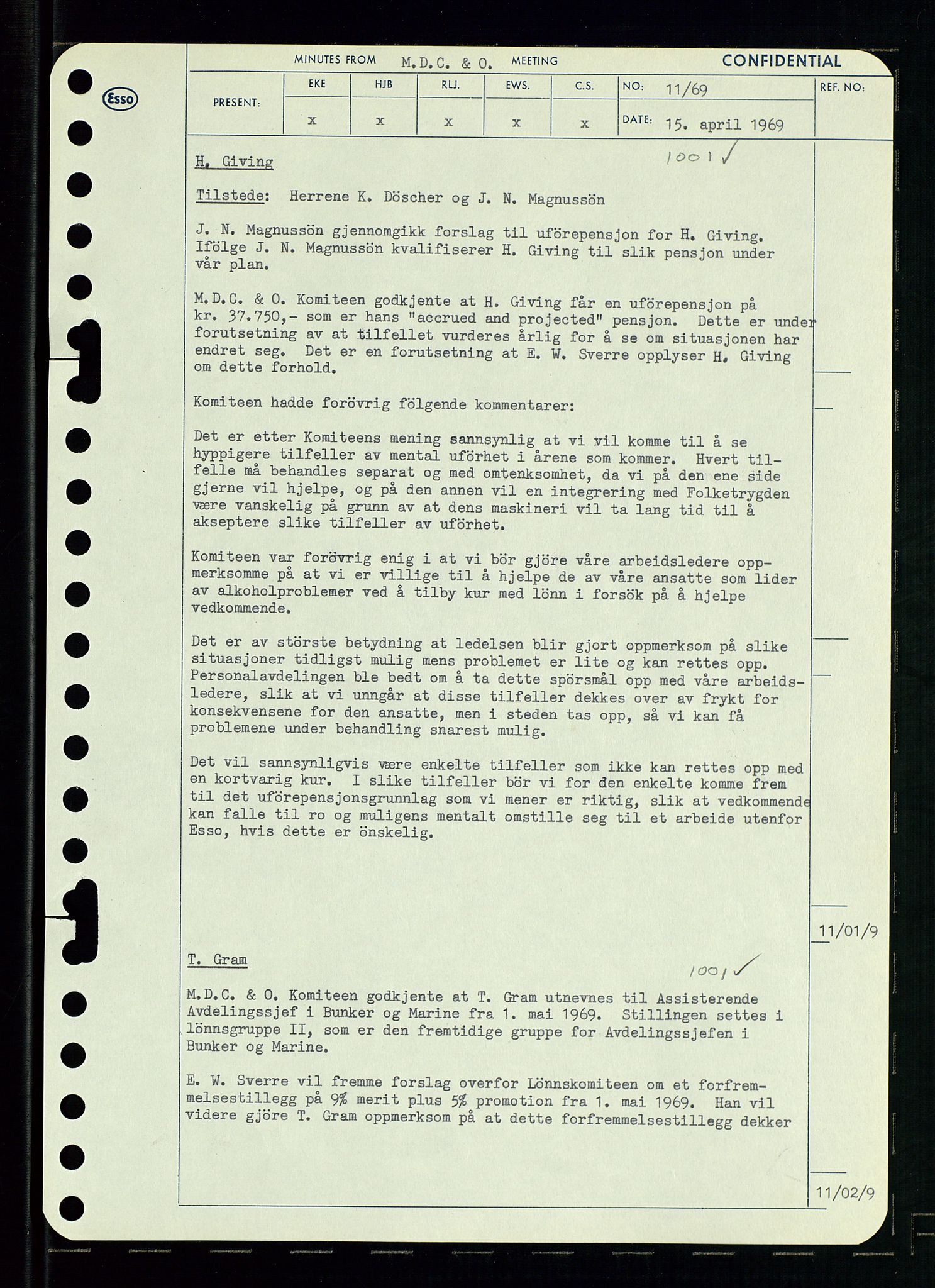 Pa 0982 - Esso Norge A/S, SAST/A-100448/A/Aa/L0003/0001: Den administrerende direksjon Board minutes (styrereferater) og Bedriftforsamlingsprotokoll / Den administrerende direksjon Board minutes (styrereferater), 1969, p. 146