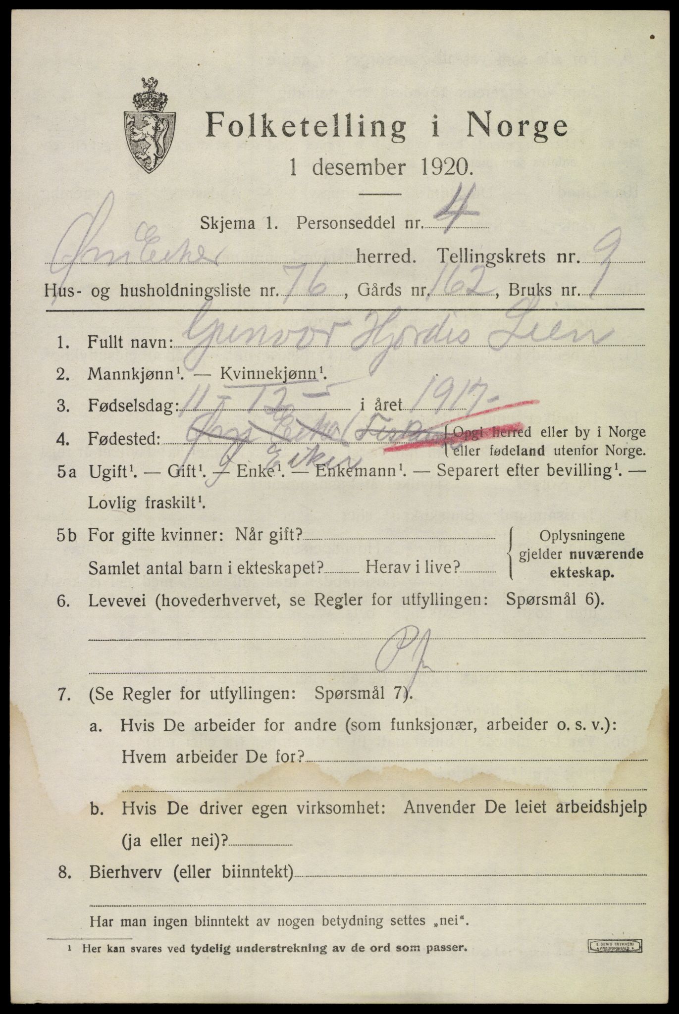 SAKO, 1920 census for Øvre Eiker, 1920, p. 16356