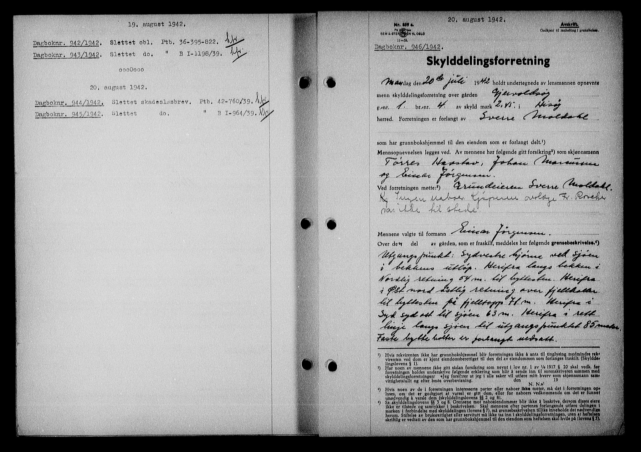 Nedenes sorenskriveri, SAK/1221-0006/G/Gb/Gba/L0049: Mortgage book no. A-III, 1941-1942, Diary no: : 946/1942