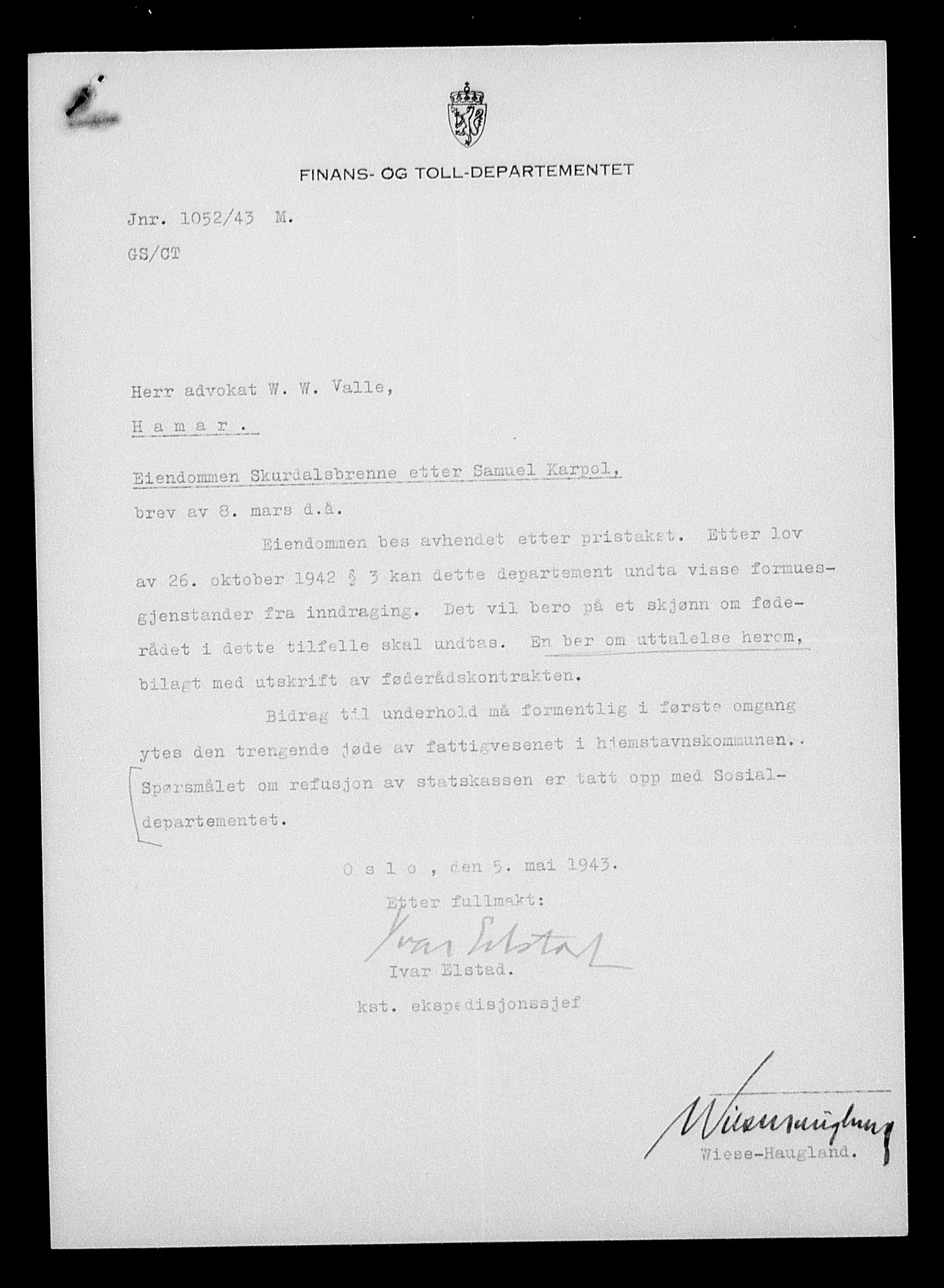 Justisdepartementet, Tilbakeføringskontoret for inndratte formuer, AV/RA-S-1564/H/Hc/Hcc/L0949: --, 1945-1947, p. 612