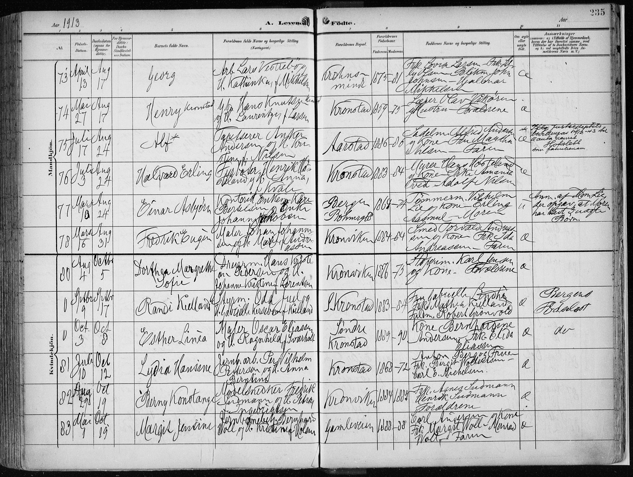 Årstad Sokneprestembete, AV/SAB-A-79301/H/Haa/L0002: Parish register (official) no. A 2, 1899-1914, p. 235