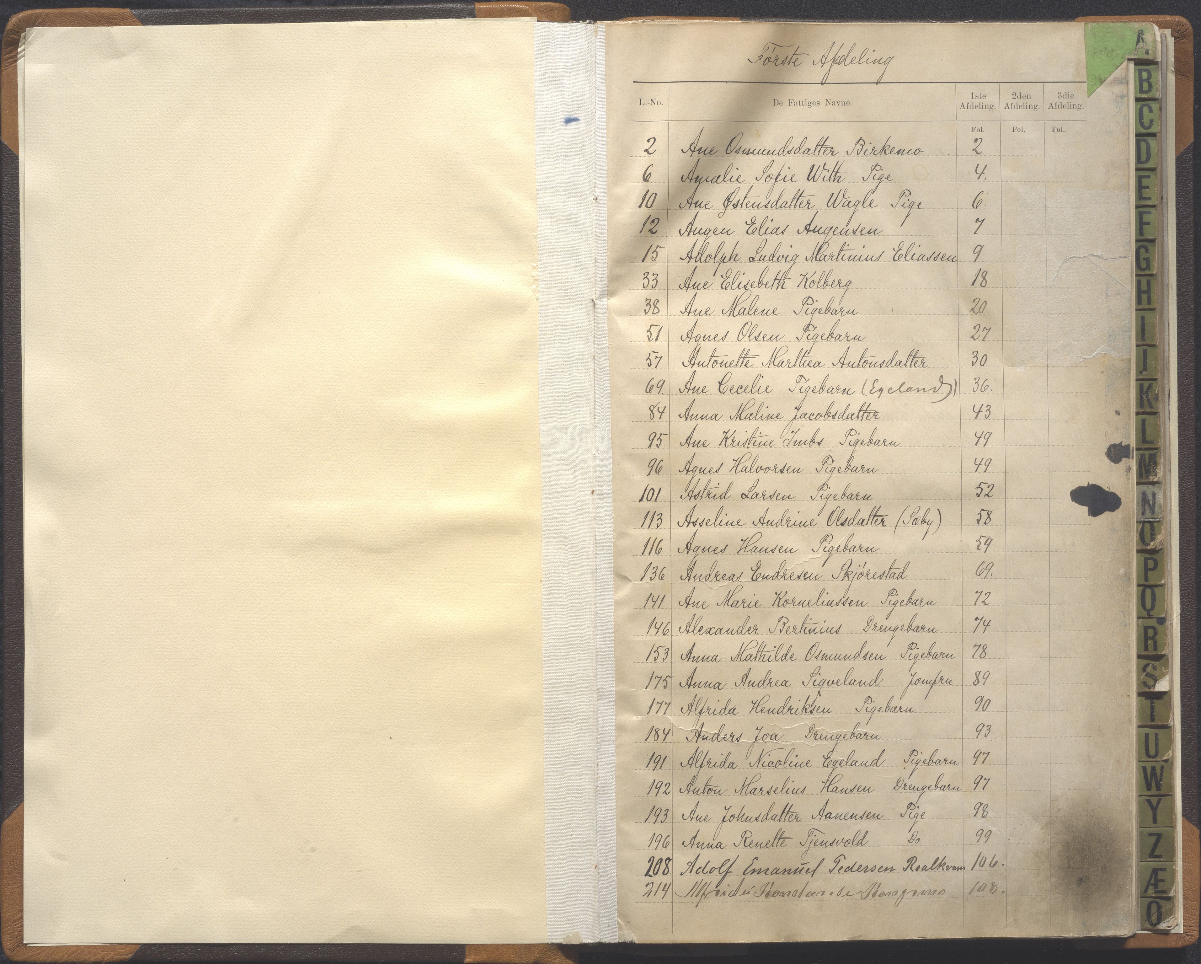 Stavanger kommune. Fattigvesenet, BYST/A-0019/F/Fd/L0004: Register over fattigunderstøttede alle tre klasser, 1893-1911