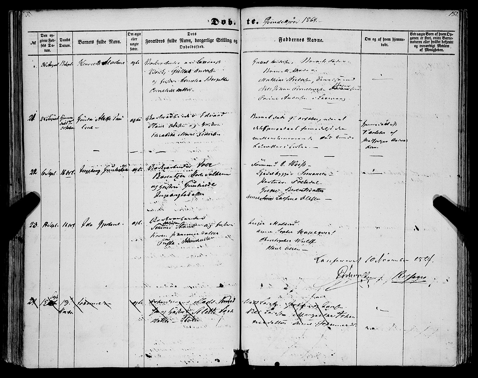 St. Jørgens hospital og Årstad sokneprestembete, AV/SAB-A-99934: Parish register (official) no. A 5, 1857-1869, p. 152