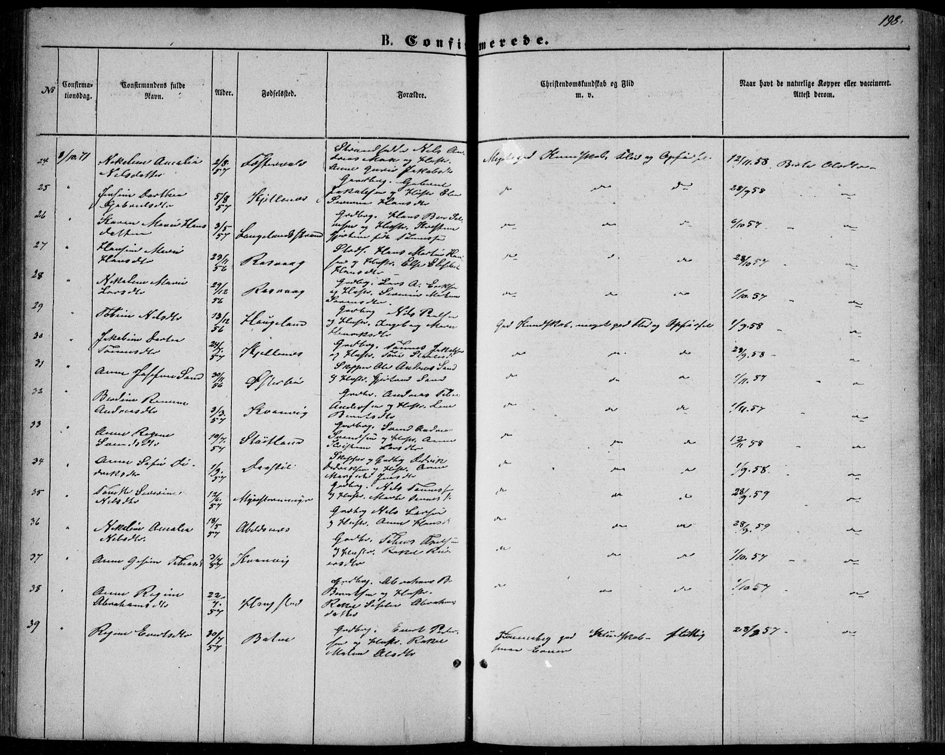 Flekkefjord sokneprestkontor, AV/SAK-1111-0012/F/Fb/Fbb/L0003: Parish register (copy) no. B 3, 1867-1889, p. 198