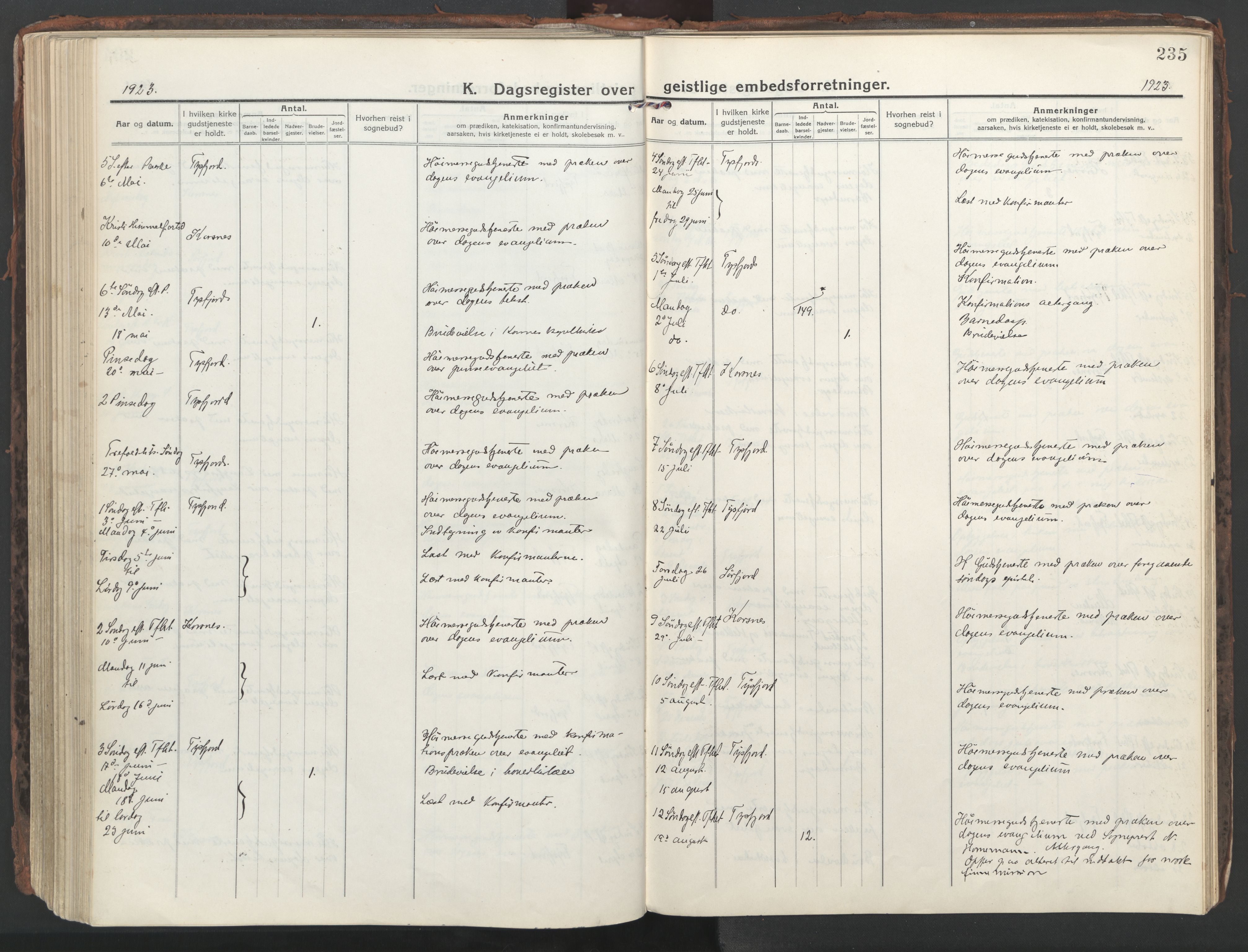 Ministerialprotokoller, klokkerbøker og fødselsregistre - Nordland, SAT/A-1459/861/L0872: Parish register (official) no. 861A07, 1915-1924, p. 235