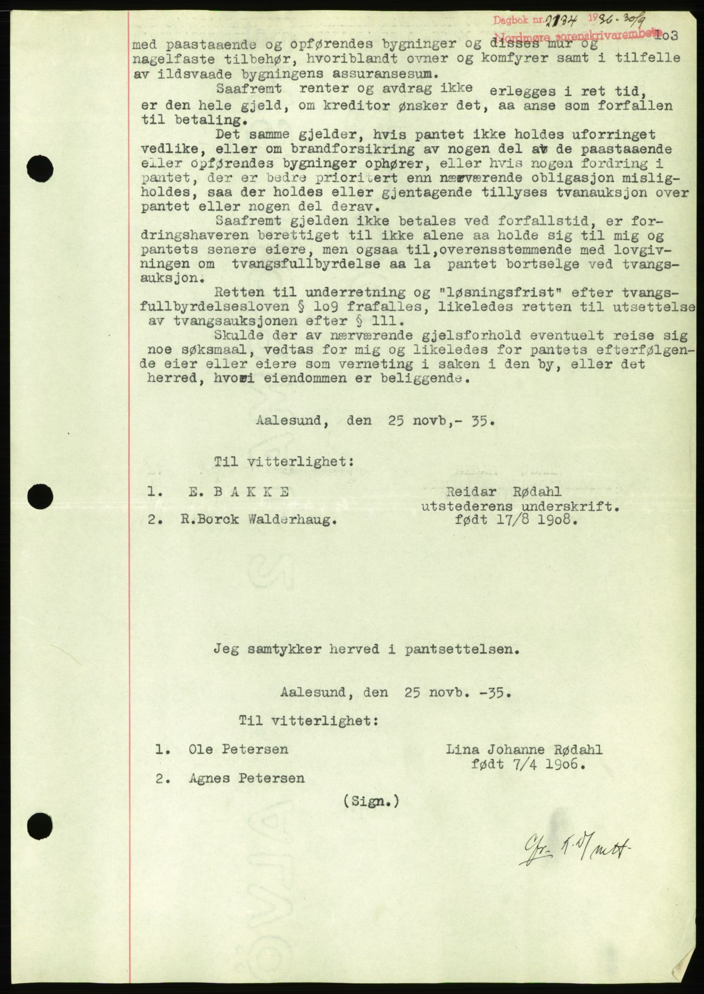 Nordmøre sorenskriveri, AV/SAT-A-4132/1/2/2Ca/L0090: Mortgage book no. B80, 1936-1937, Diary no: : 2134/1936