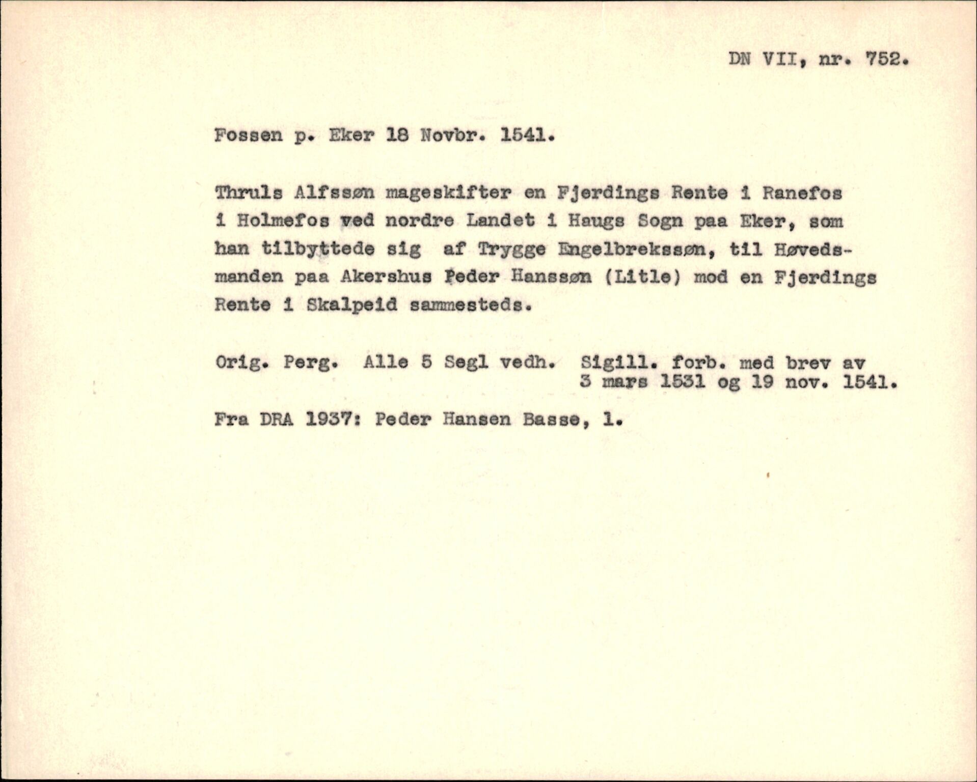 Riksarkivets diplomsamling, AV/RA-EA-5965/F35/F35f/L0002: Regestsedler: Diplomer fra DRA 1937 og 1996, p. 195