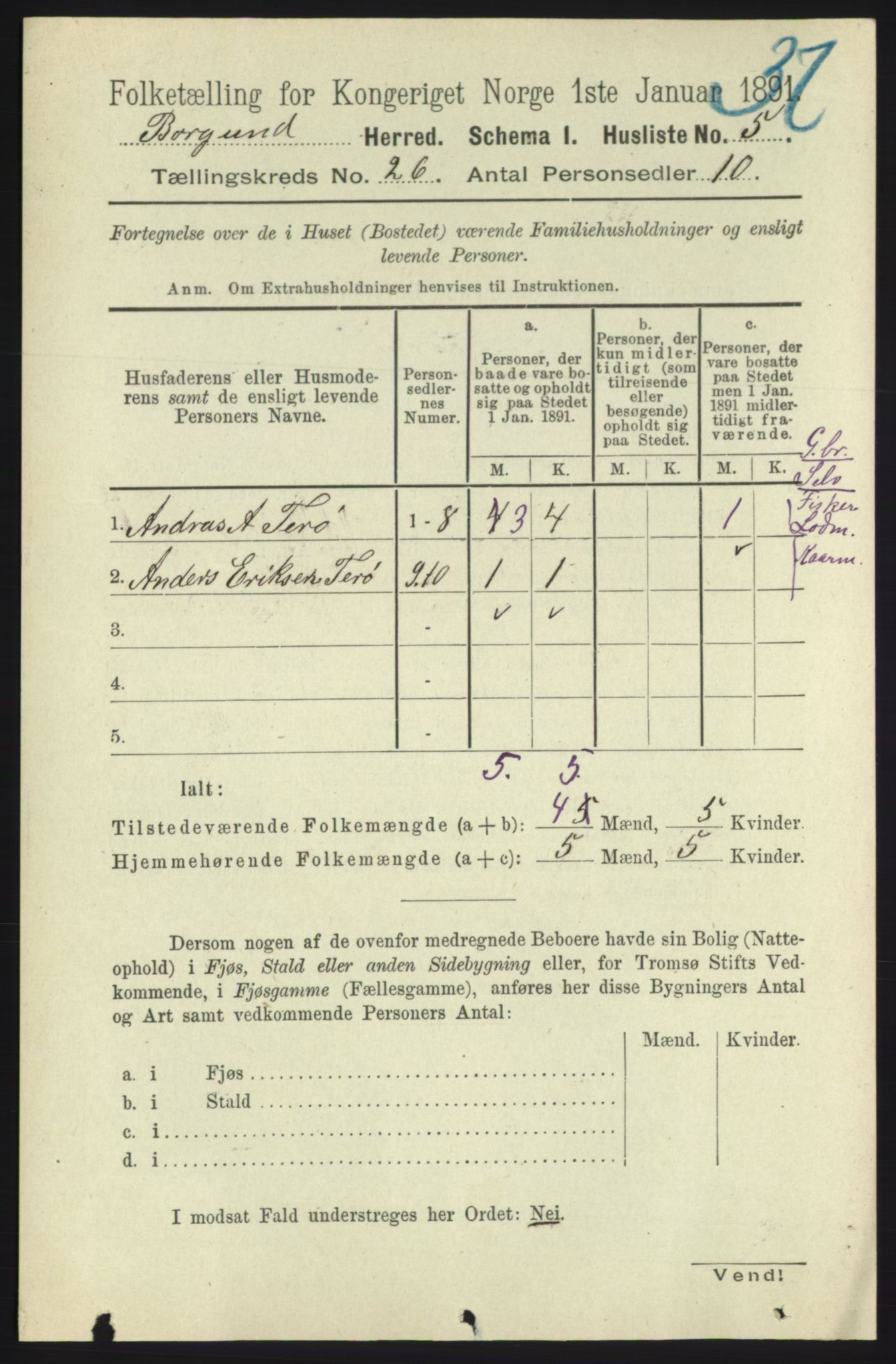 RA, 1891 census for 1531 Borgund, 1891, p. 7583