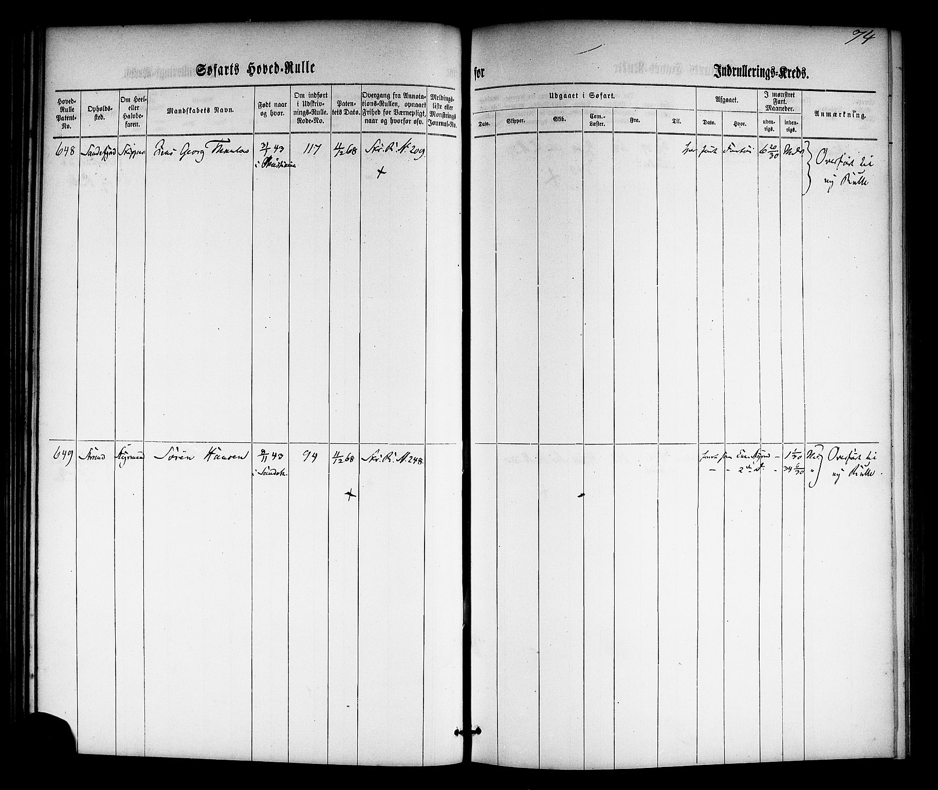 Sandefjord innrulleringskontor, AV/SAKO-A-788/F/Fb/L0002: Hovedrulle, 1861-1869, p. 93