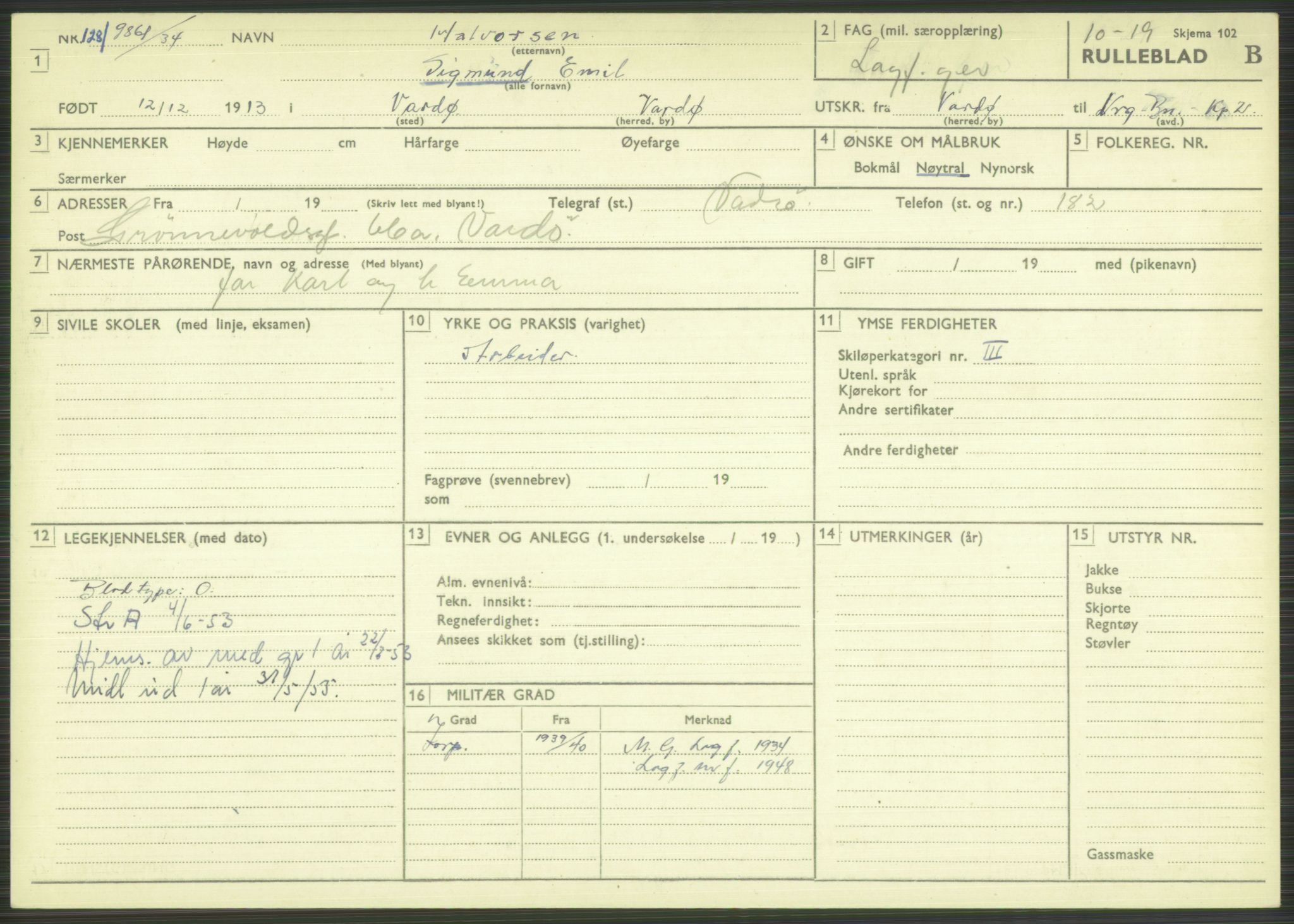 Forsvaret, Varanger bataljon, AV/RA-RAFA-2258/1/D/L0444: Rulleblad for menige født 1913-1914, 1913-1914, p. 70