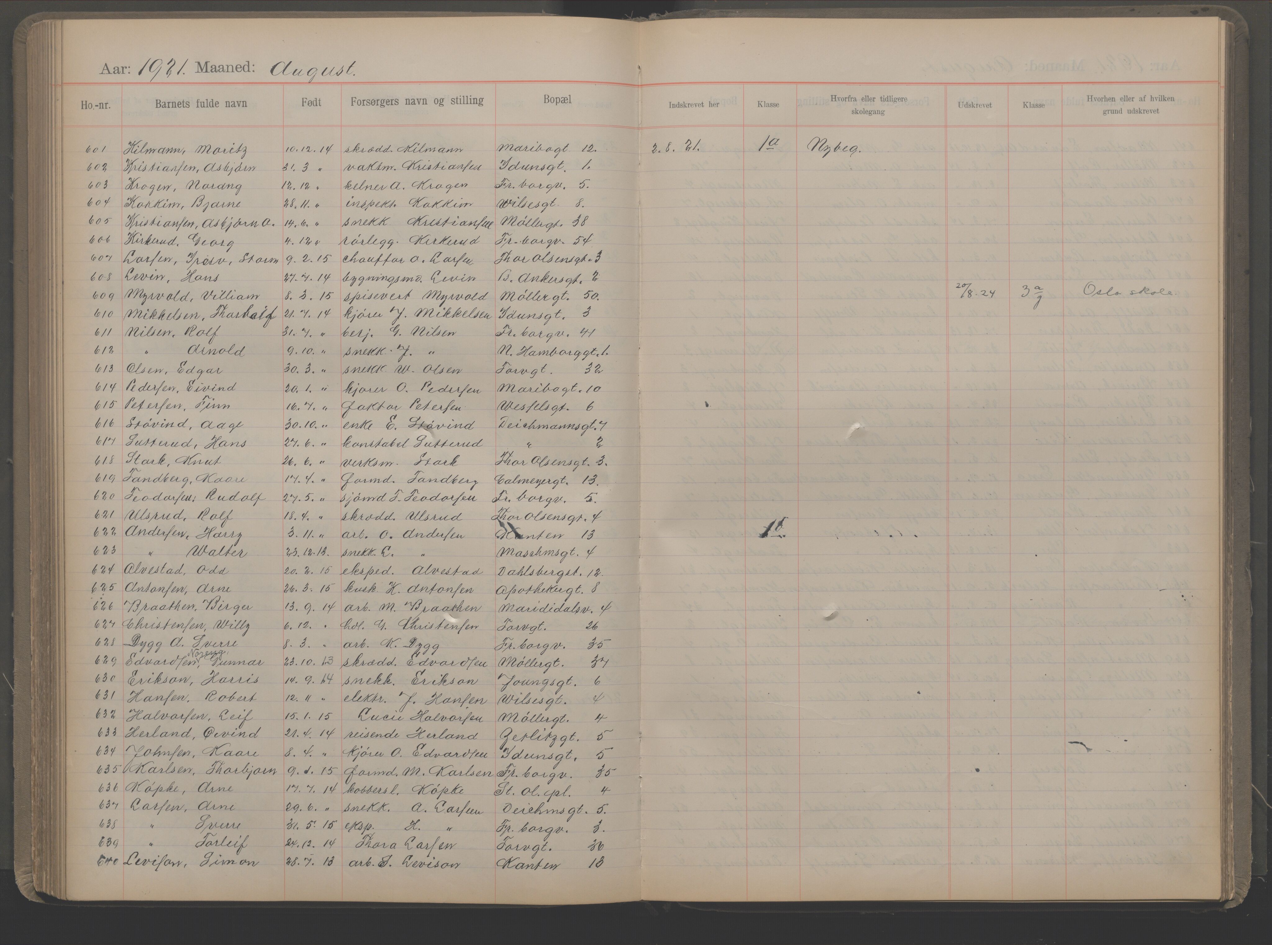 Møllergata skole, OBA/A-20129/F/Fa/L0002: Ut-/innskrivningsprotokoll, 1907-1932, p. 147