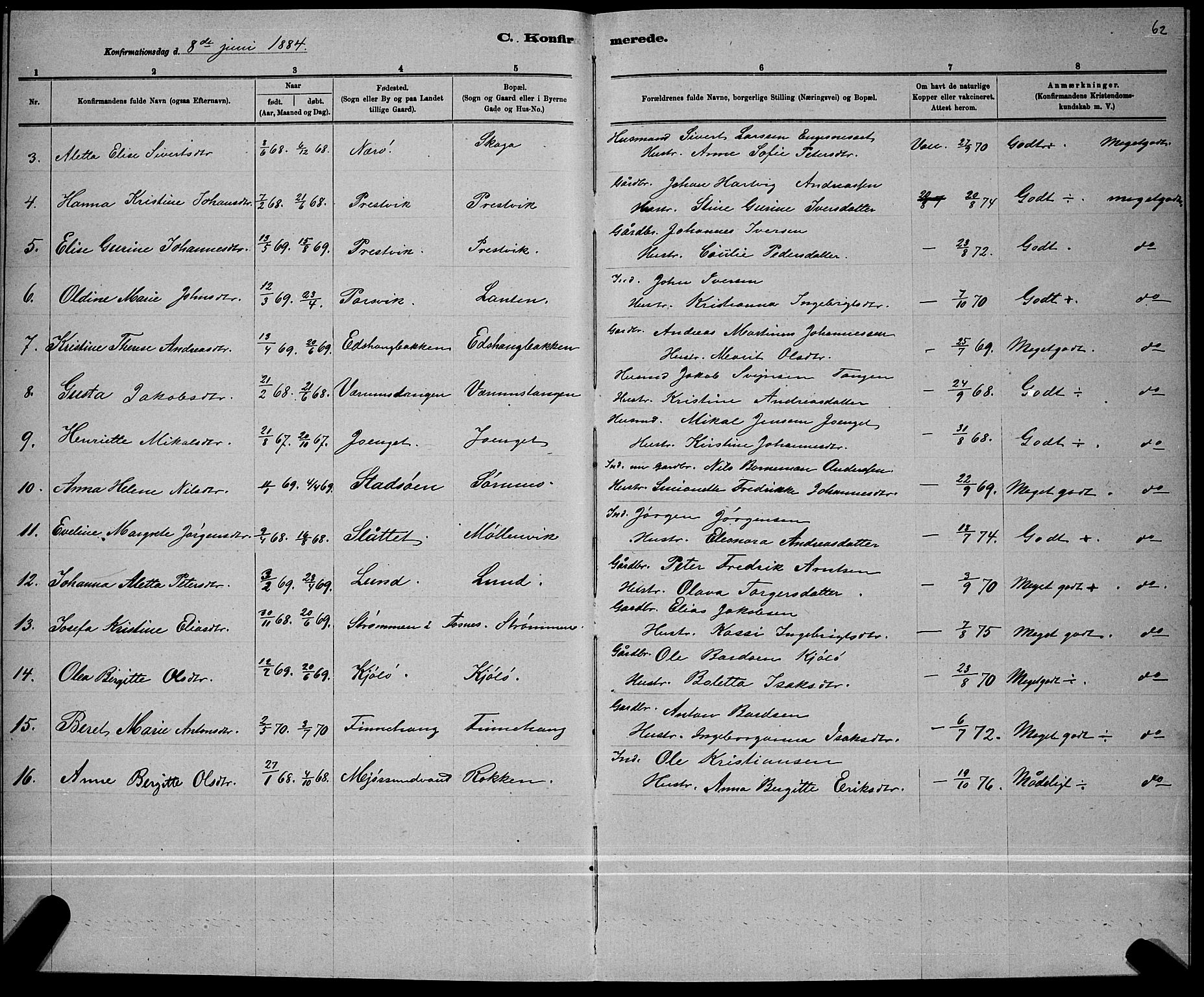 Ministerialprotokoller, klokkerbøker og fødselsregistre - Nord-Trøndelag, AV/SAT-A-1458/780/L0651: Parish register (copy) no. 780C03, 1884-1898, p. 62