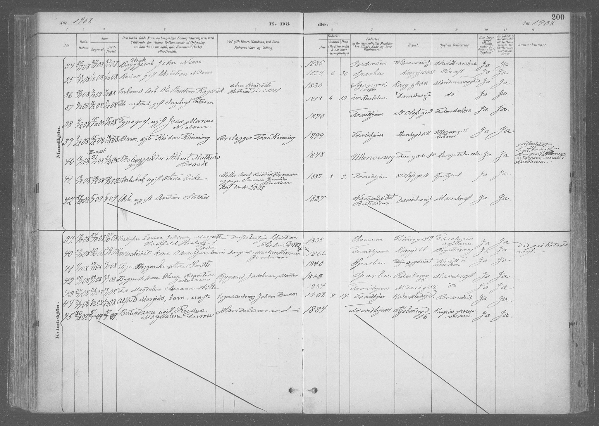 Ministerialprotokoller, klokkerbøker og fødselsregistre - Sør-Trøndelag, AV/SAT-A-1456/601/L0064: Parish register (official) no. 601A31, 1891-1911, p. 200