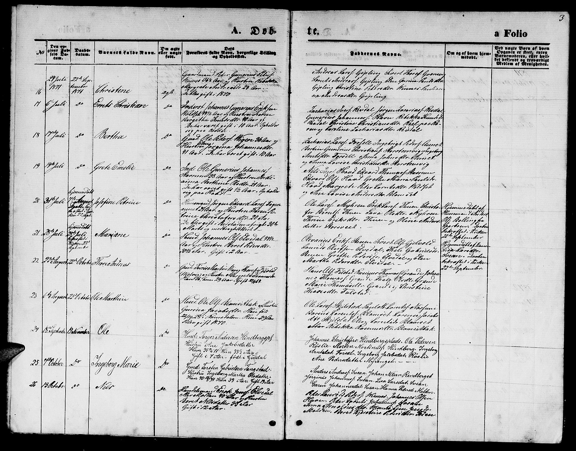 Ministerialprotokoller, klokkerbøker og fødselsregistre - Nord-Trøndelag, AV/SAT-A-1458/744/L0422: Parish register (copy) no. 744C01, 1871-1885, p. 3