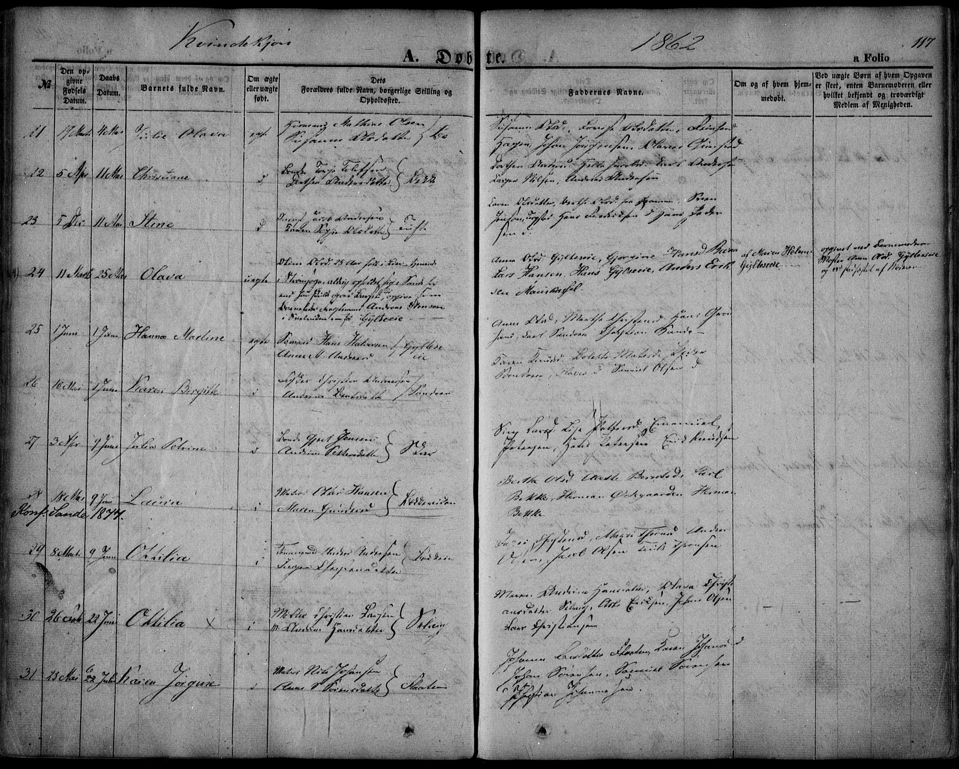 Sande Kirkebøker, SAKO/A-53/F/Fa/L0004: Parish register (official) no. 4, 1847-1864, p. 117