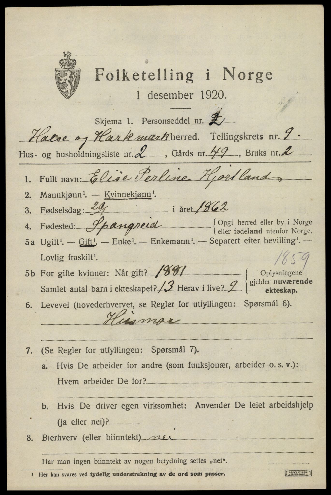 SAK, 1920 census for Halse og Harkmark, 1920, p. 4525