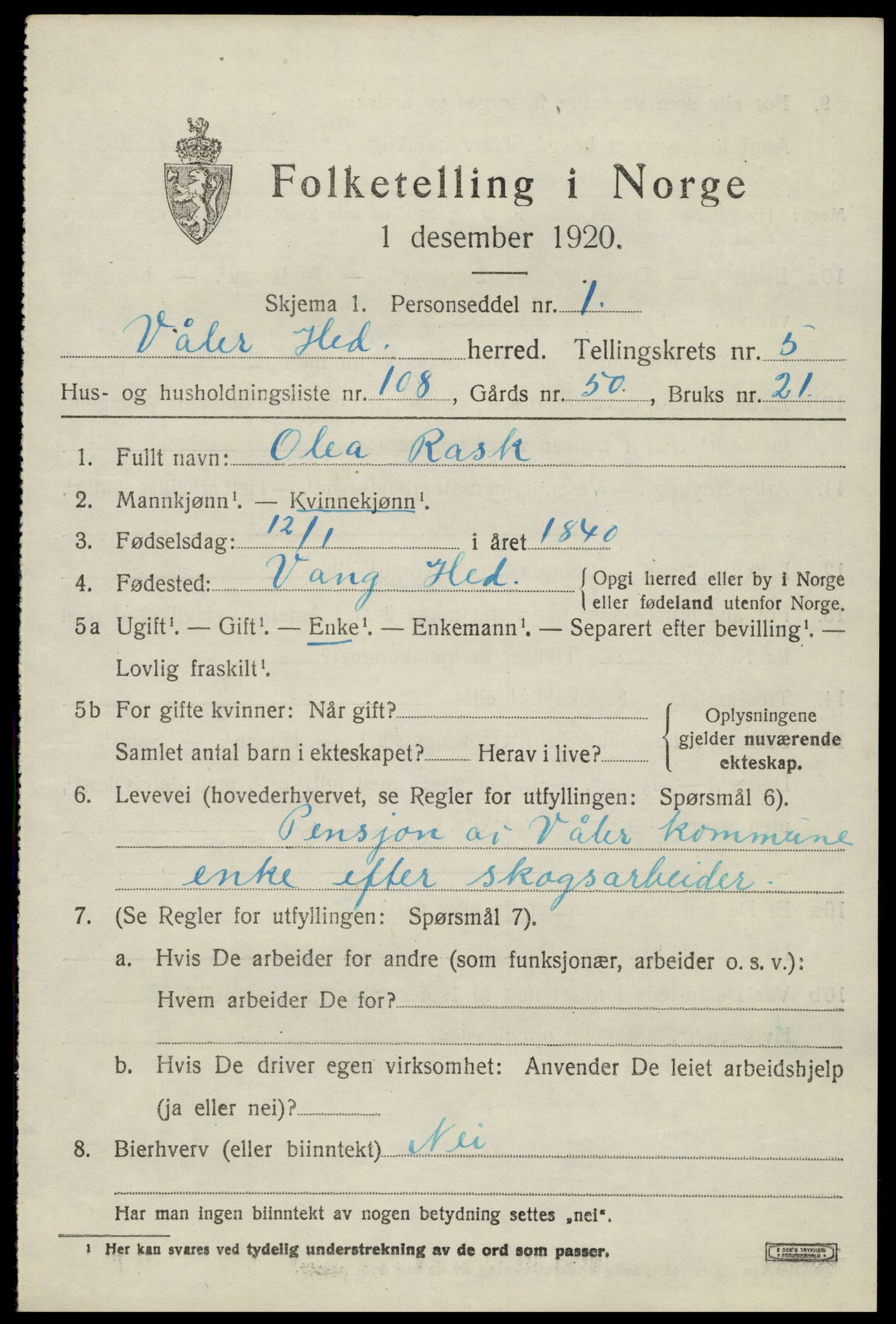 SAH, 1920 census for Våler (Hedmark), 1920, p. 6755