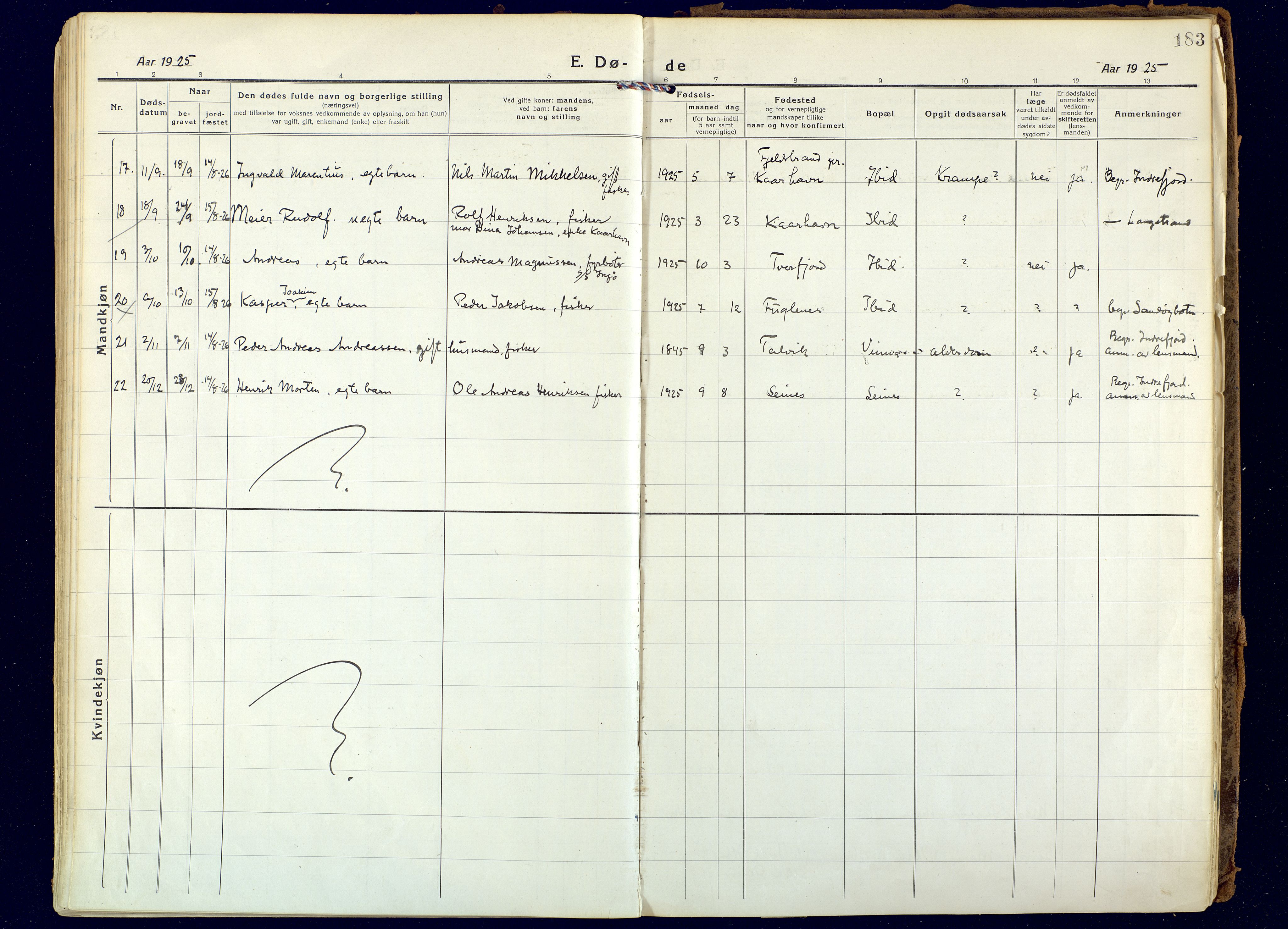 Hammerfest sokneprestkontor, SATØ/S-1347: Parish register (official) no. 18, 1918-1933, p. 183