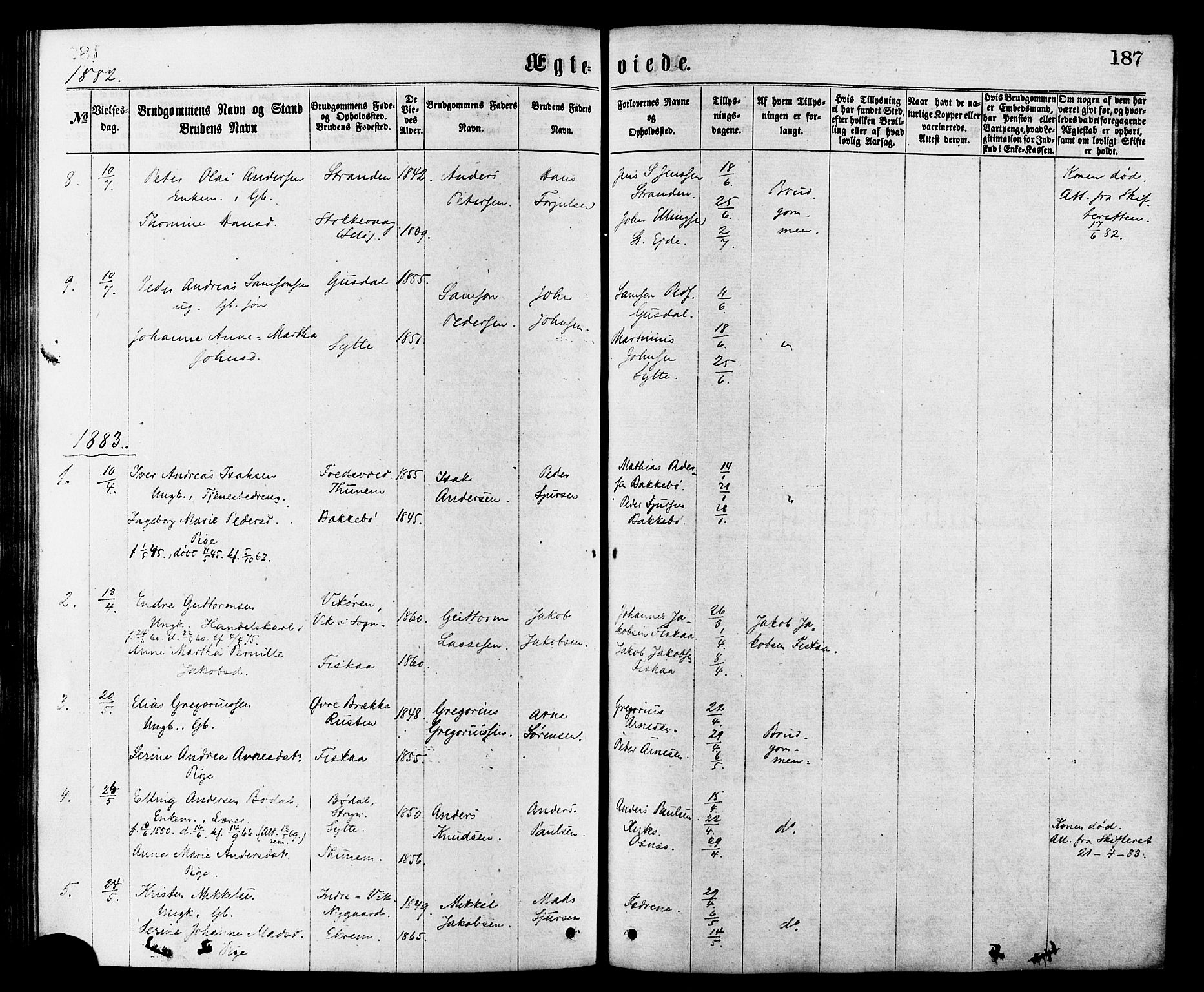 Ministerialprotokoller, klokkerbøker og fødselsregistre - Møre og Romsdal, AV/SAT-A-1454/501/L0007: Parish register (official) no. 501A07, 1868-1884, p. 187