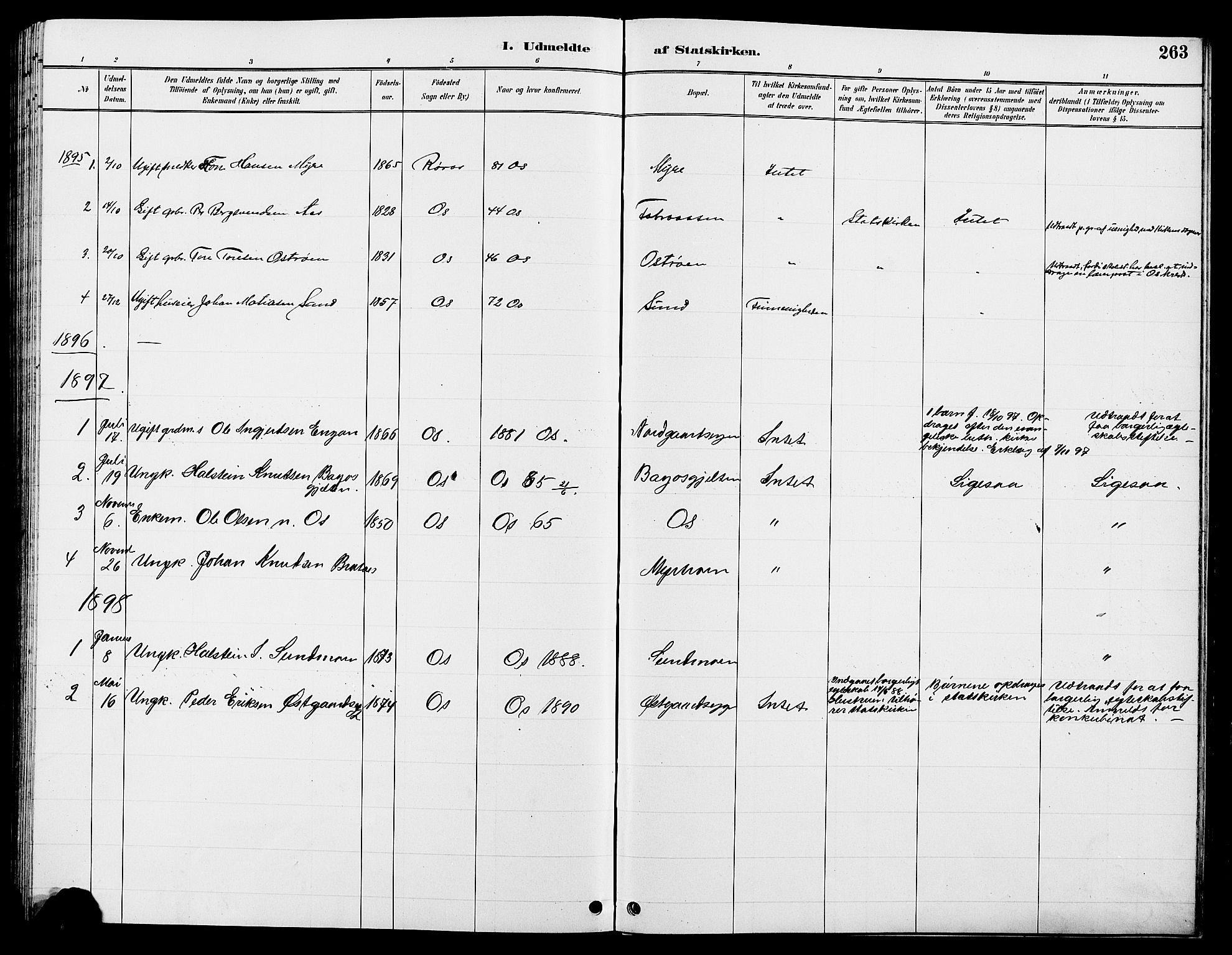 Tolga prestekontor, AV/SAH-PREST-062/L/L0008: Parish register (copy) no. 8, 1887-1912, p. 263