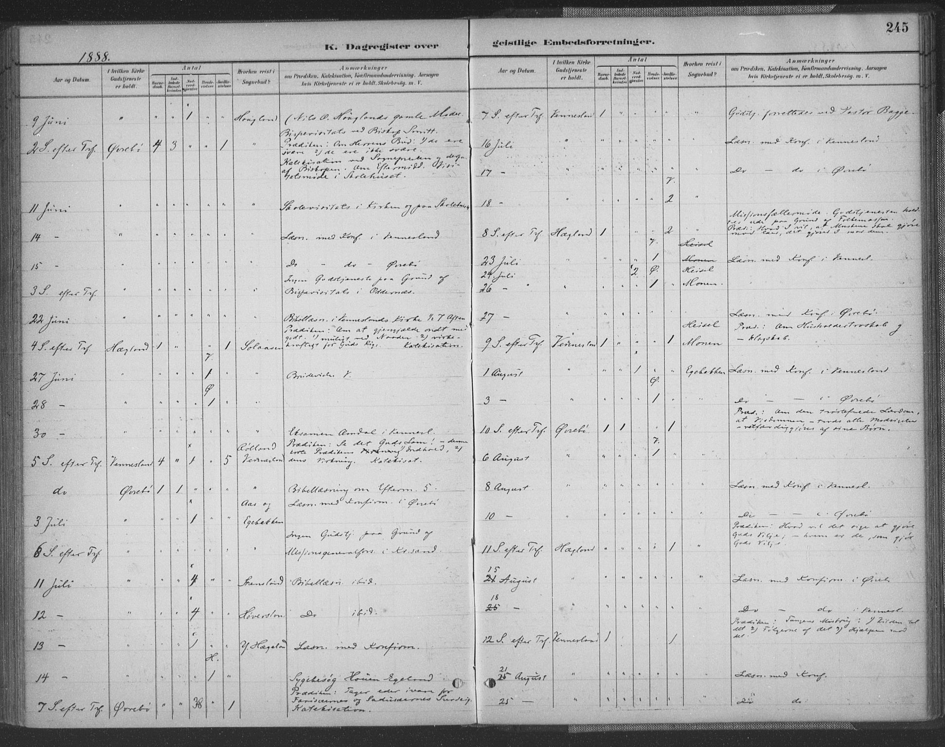 Vennesla sokneprestkontor, AV/SAK-1111-0045/Fa/Fac/L0009: Parish register (official) no. A 9, 1884-1901, p. 245