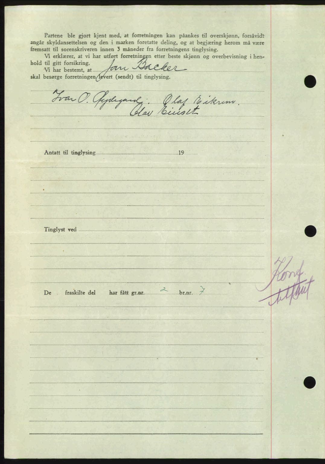 Nordmøre sorenskriveri, AV/SAT-A-4132/1/2/2Ca: Mortgage book no. A115, 1950-1950, Diary no: : 2352/1950