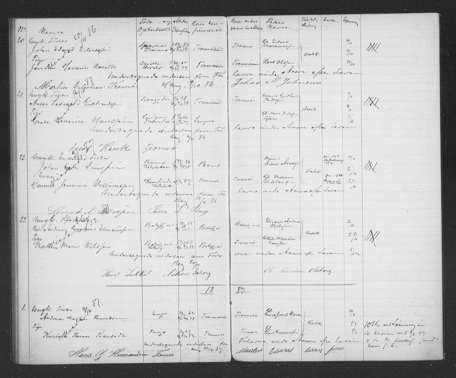 Tromsøysund sokneprestkontor, AV/SATØ-S-1304/H/Hc/L0056: Banns register no. 56, 1880-1887