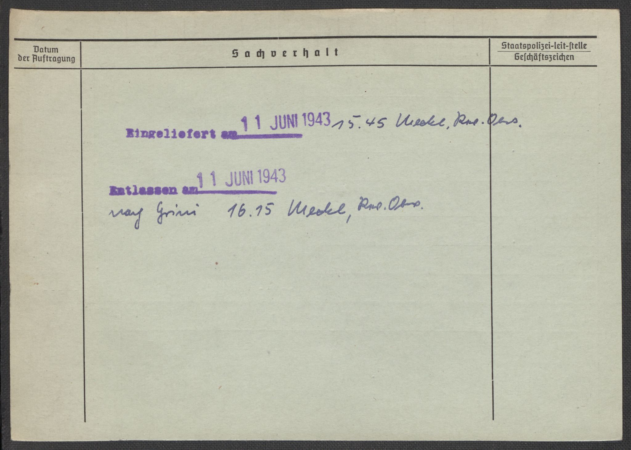 Befehlshaber der Sicherheitspolizei und des SD, RA/RAFA-5969/E/Ea/Eaa/L0001: Register over norske fanger i Møllergata 19: A-Bj, 1940-1945, p. 43