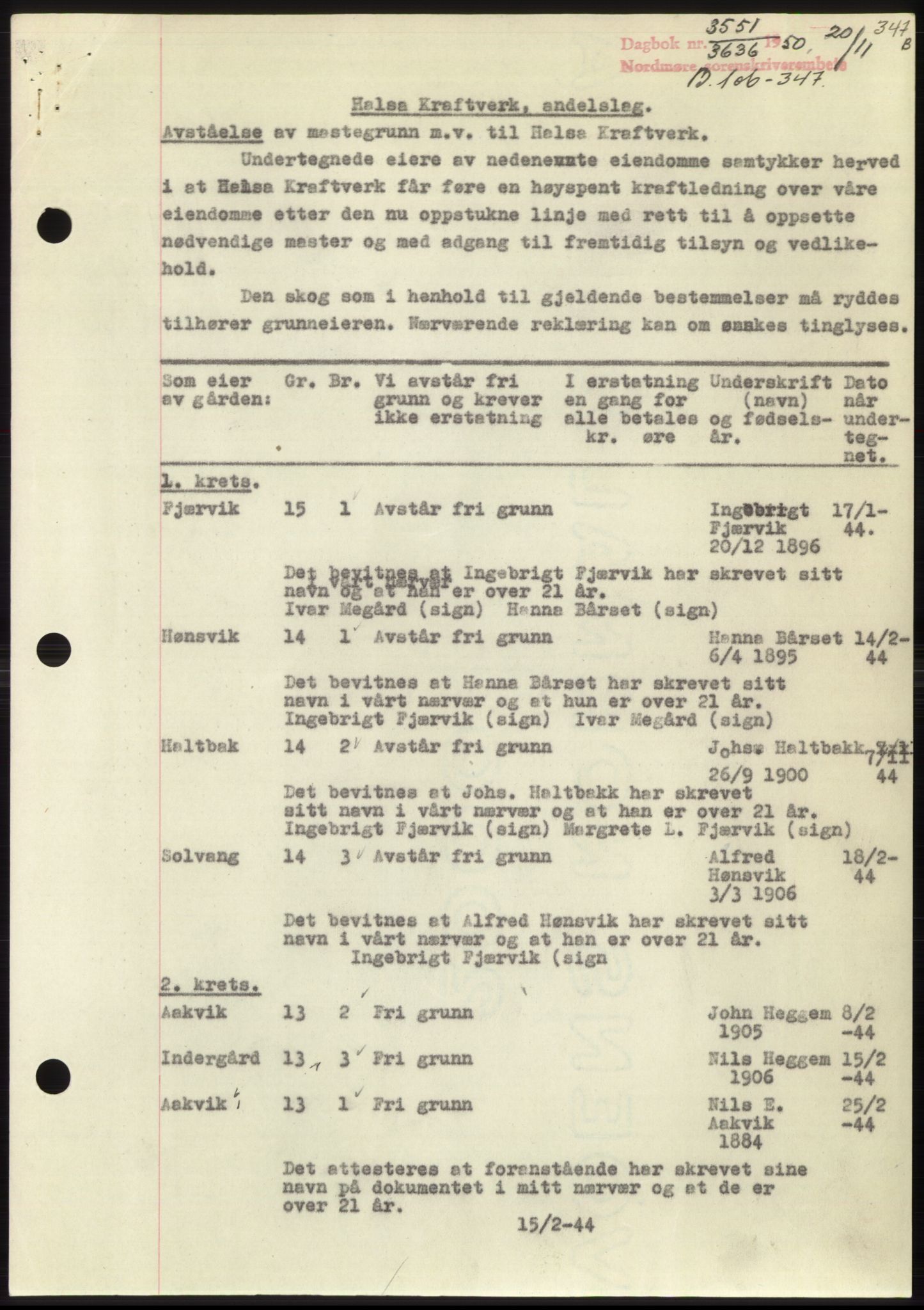 Nordmøre sorenskriveri, AV/SAT-A-4132/1/2/2Ca: Mortgage book no. B106, 1950-1950, Diary no: : 3551/1950