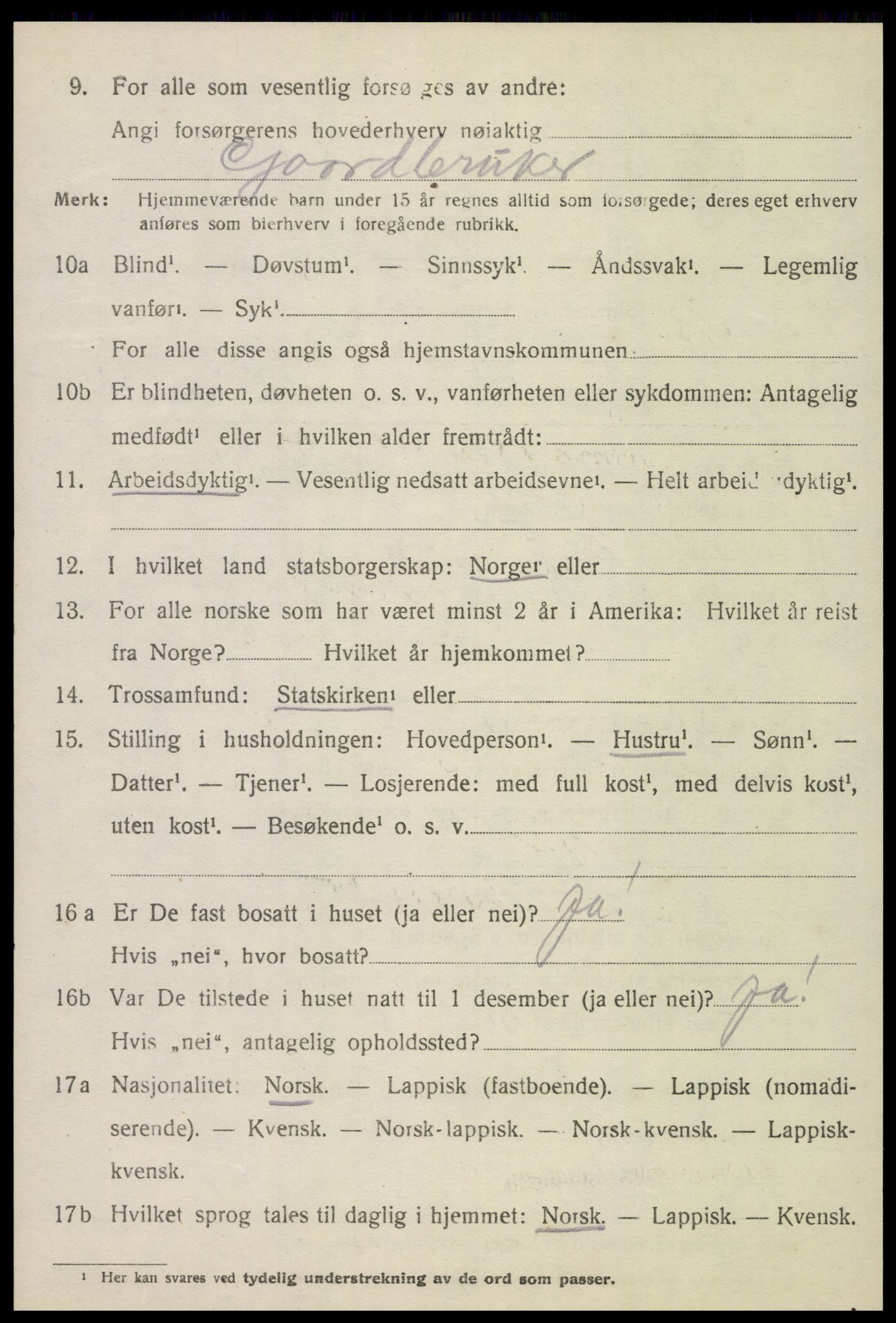 SAT, 1920 census for Verdal, 1920, p. 14206