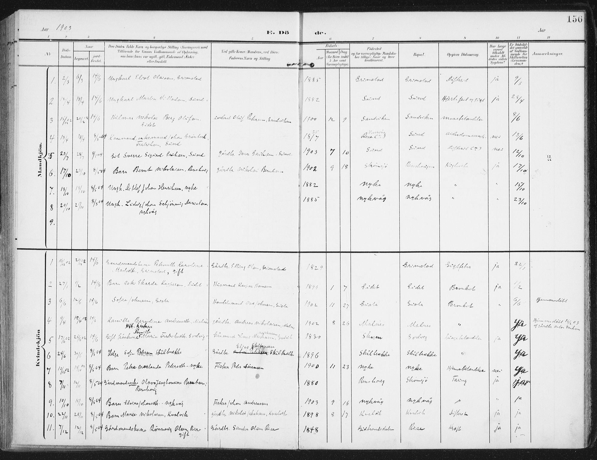 Ministerialprotokoller, klokkerbøker og fødselsregistre - Nordland, SAT/A-1459/892/L1321: Parish register (official) no. 892A02, 1902-1918, p. 156